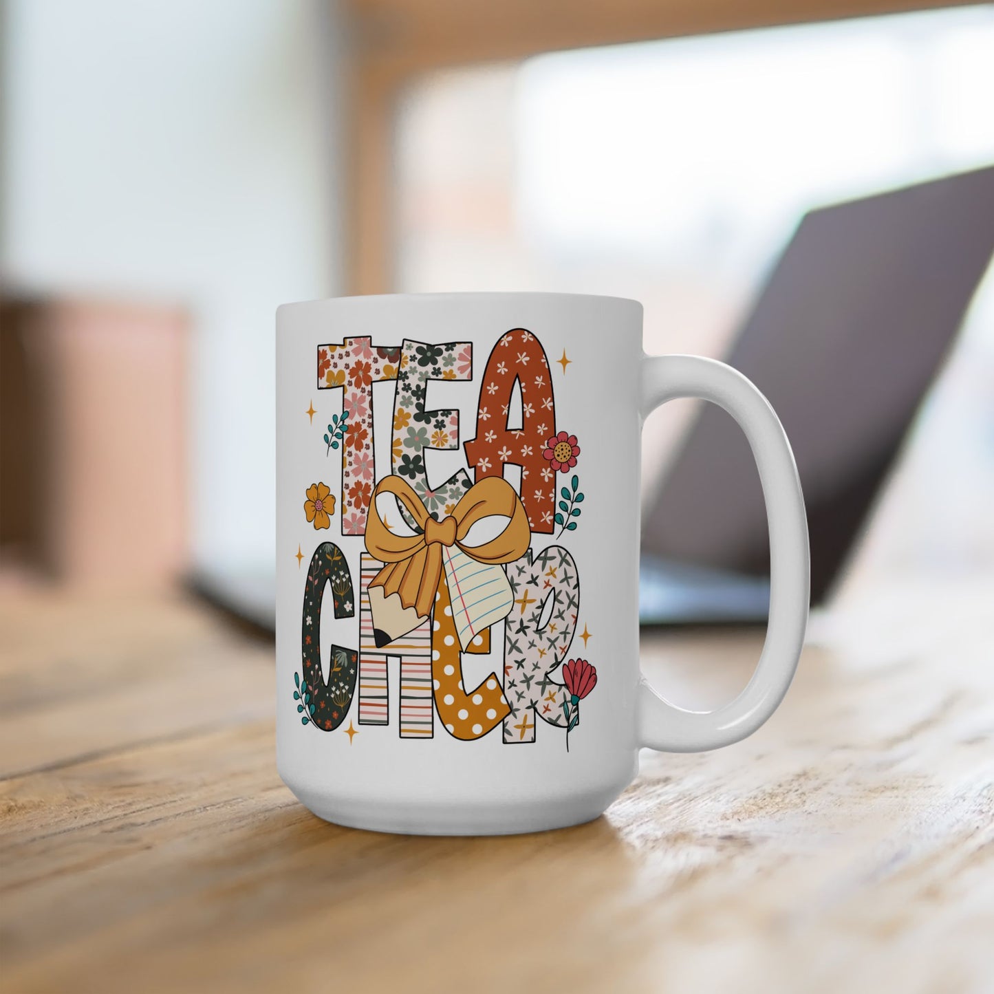 🍎 Teacher Floral Mug – Retro Vibes & Classroom Style in Every Sip 🌼