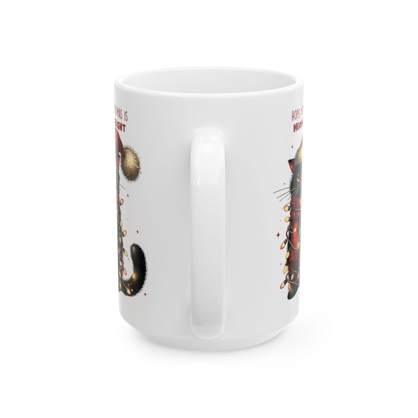 🐾🎄 Meowy & Bright Cat Christmas Mug – Festive Black Cat with Lights & Sass 🎅✨