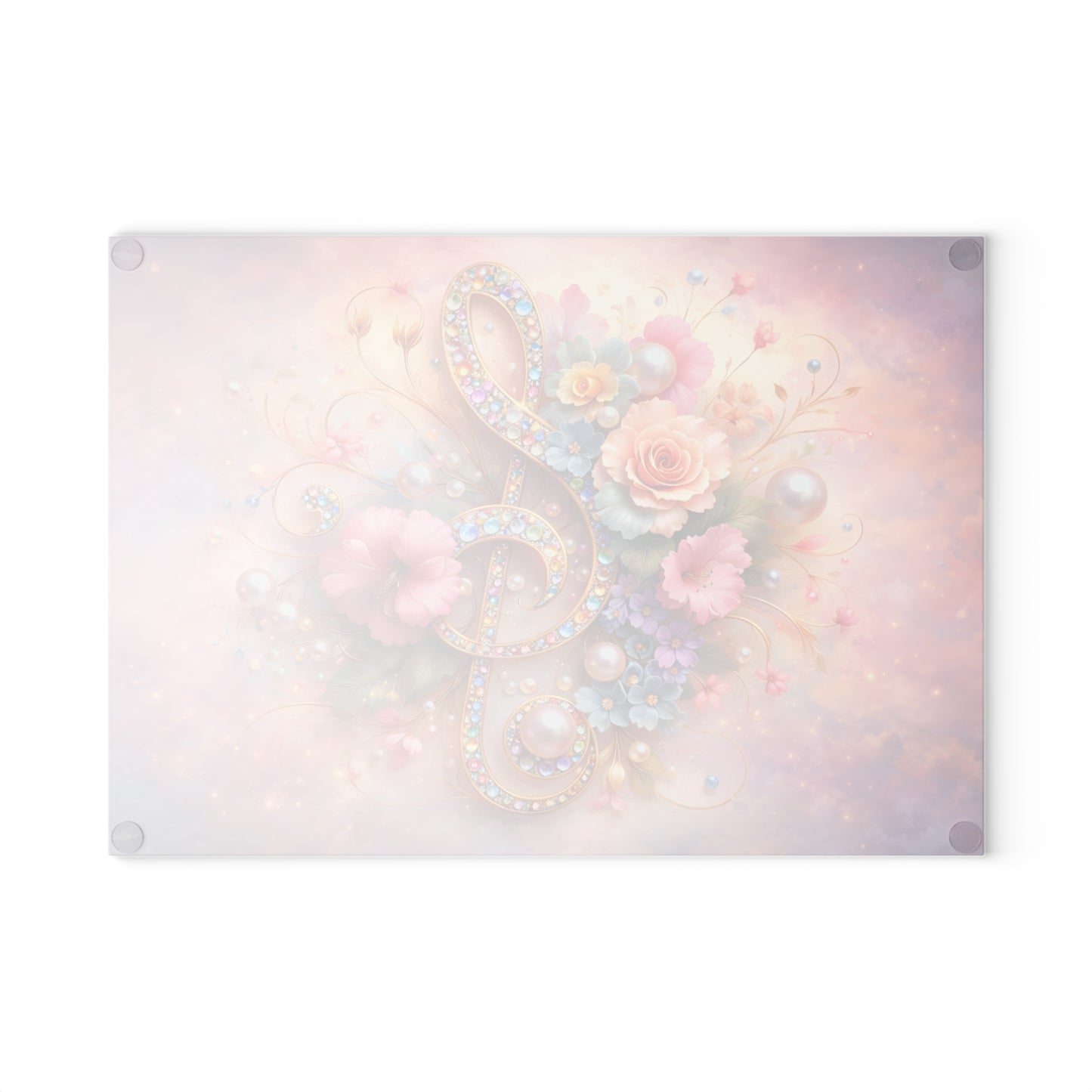 Floral Treble Clef Glass Cutting Board – Elegant Music-Inspired Art Kitchen Decor