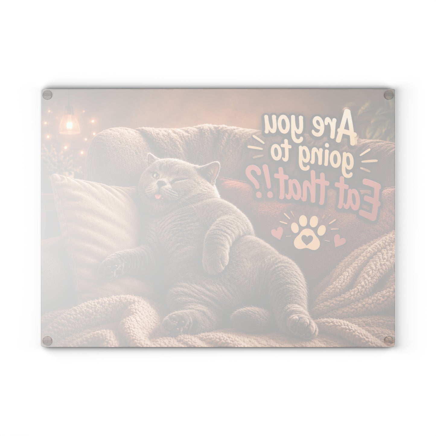 Are You Going to Eat That!? Funny Cat Glass Cutting Board – Cozy Lazy Cat Kitchen Decor