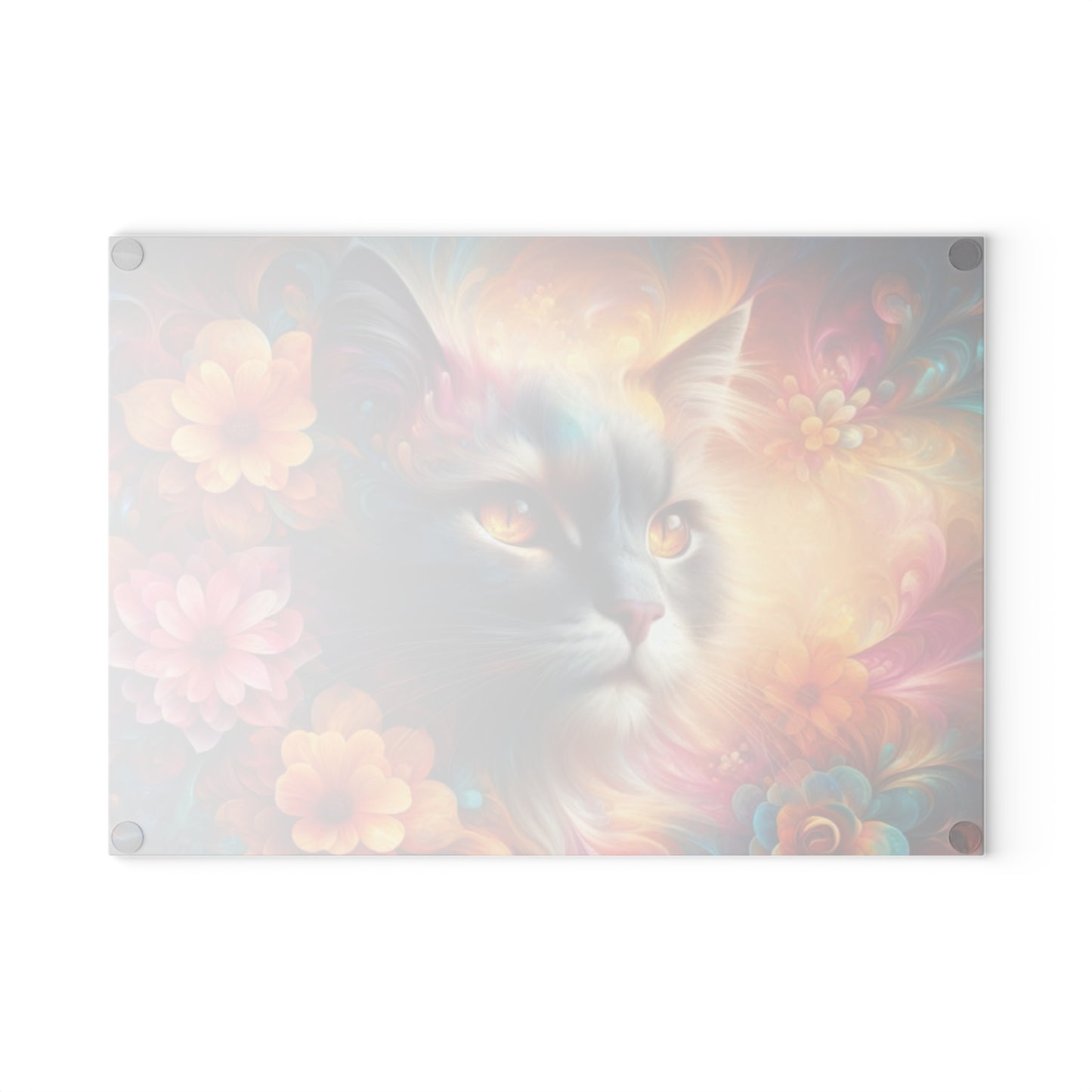 Tabla de cortar con diseño de gato colorido y flores: un encanto caprichoso para los amantes de los gatos