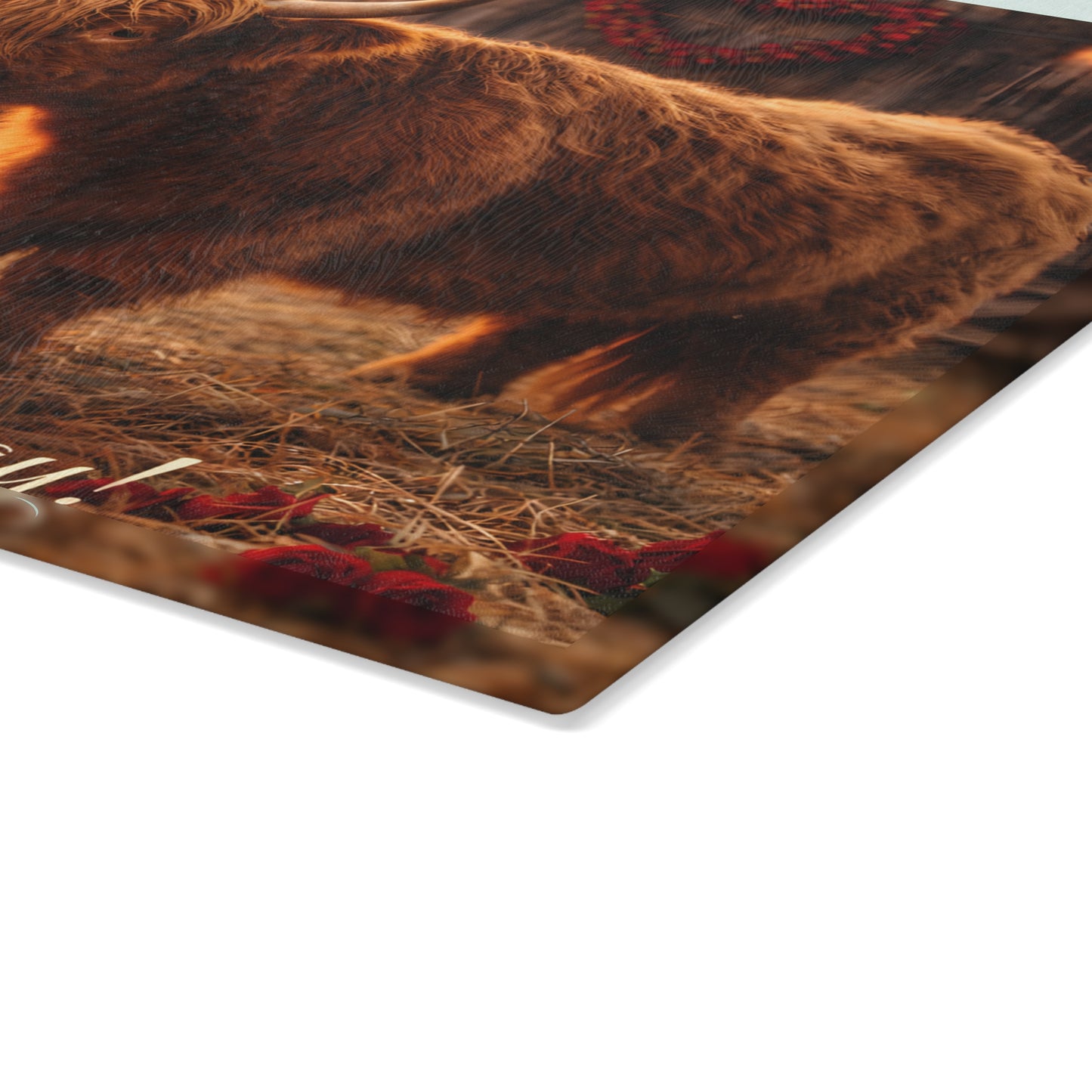 Valentine Highland Cow Mother & Calf Glass Cutting Board – Cozy Farmhouse Love Kitchen Decor