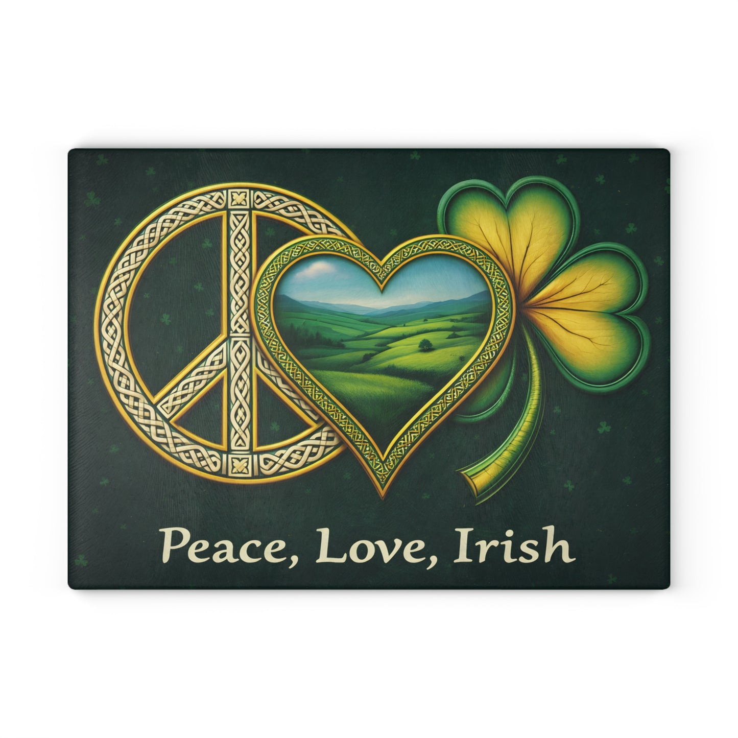 Peace, Love, Irish Glass Cutting Board – Celtic Shamrock St. Patrick’s Day Kitchen Art