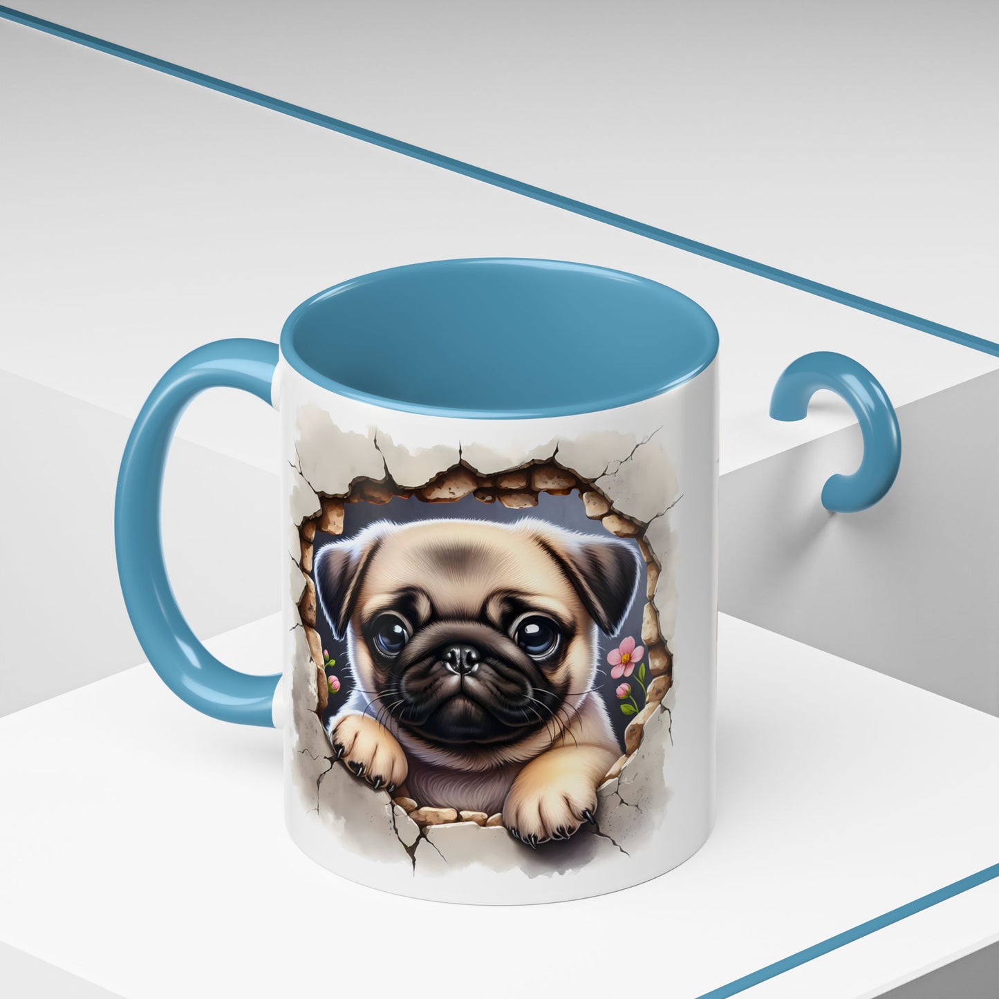 🐾💛 Pug Puppy Accent Mug – Cute Wrinkly Pug Coffee Cup ☕✨