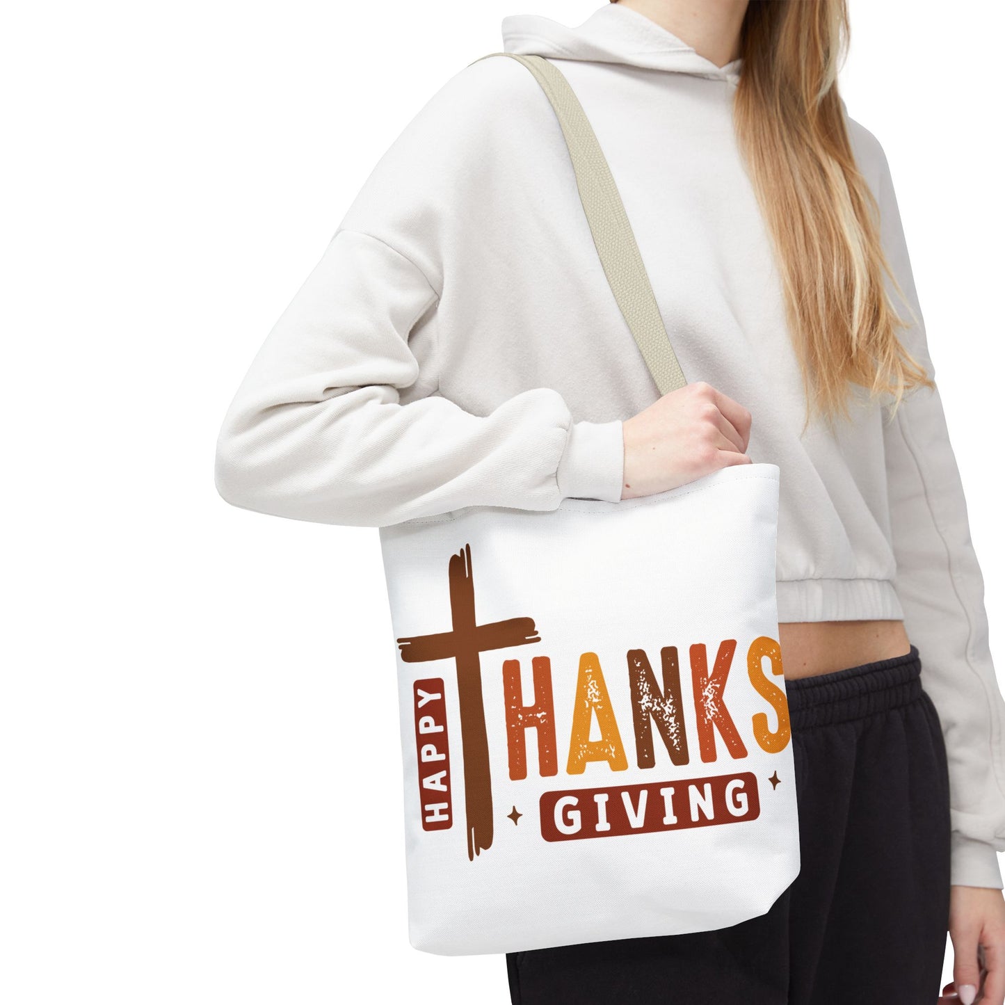 ✝️ Happy Thanksgiving Cross Tote – Faith & Gratitude in Fall Colors 🍂
