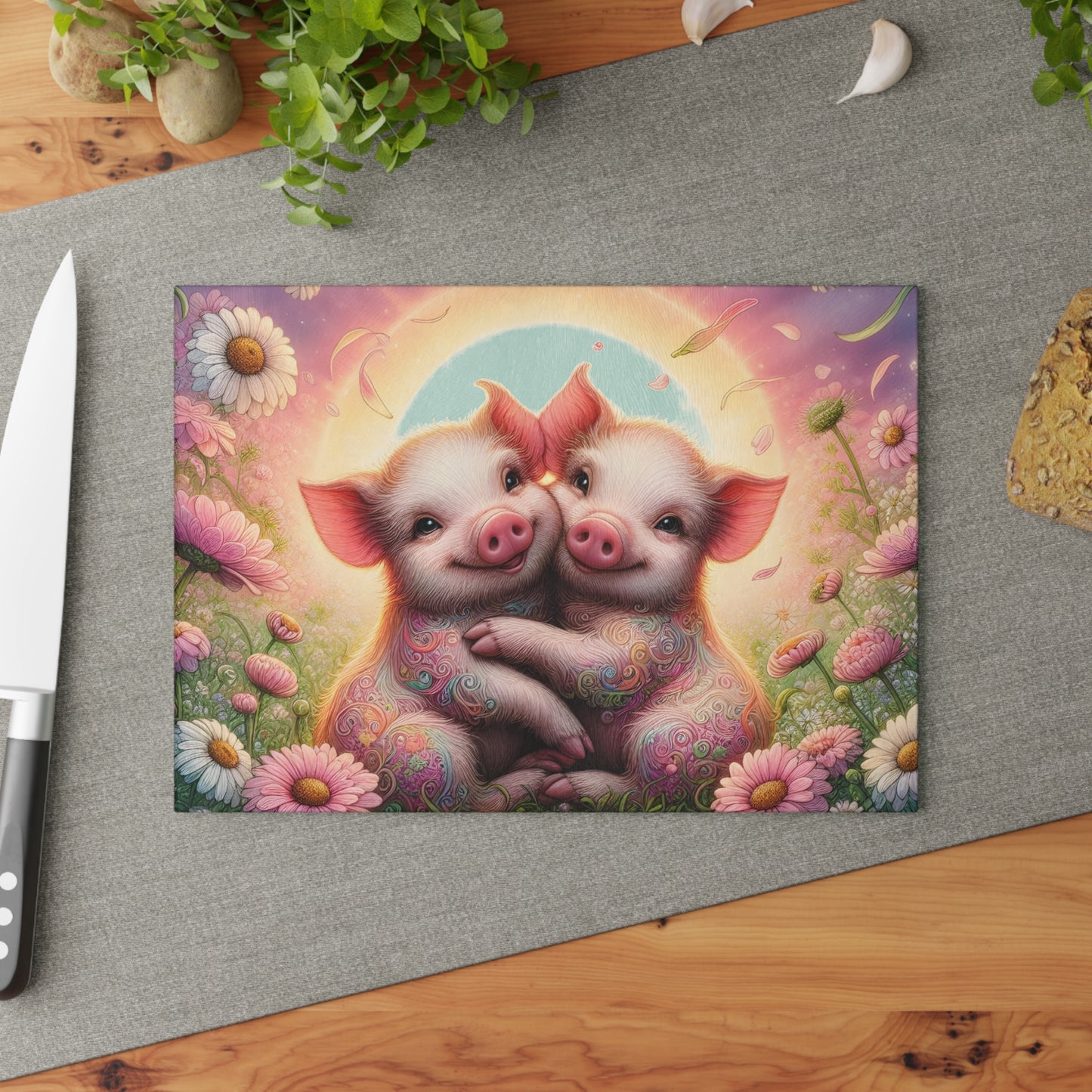 🐷🌸 Piglet Pals Cutting Board – Whimsical Farmhouse Charm for Your Kitchen 🌞