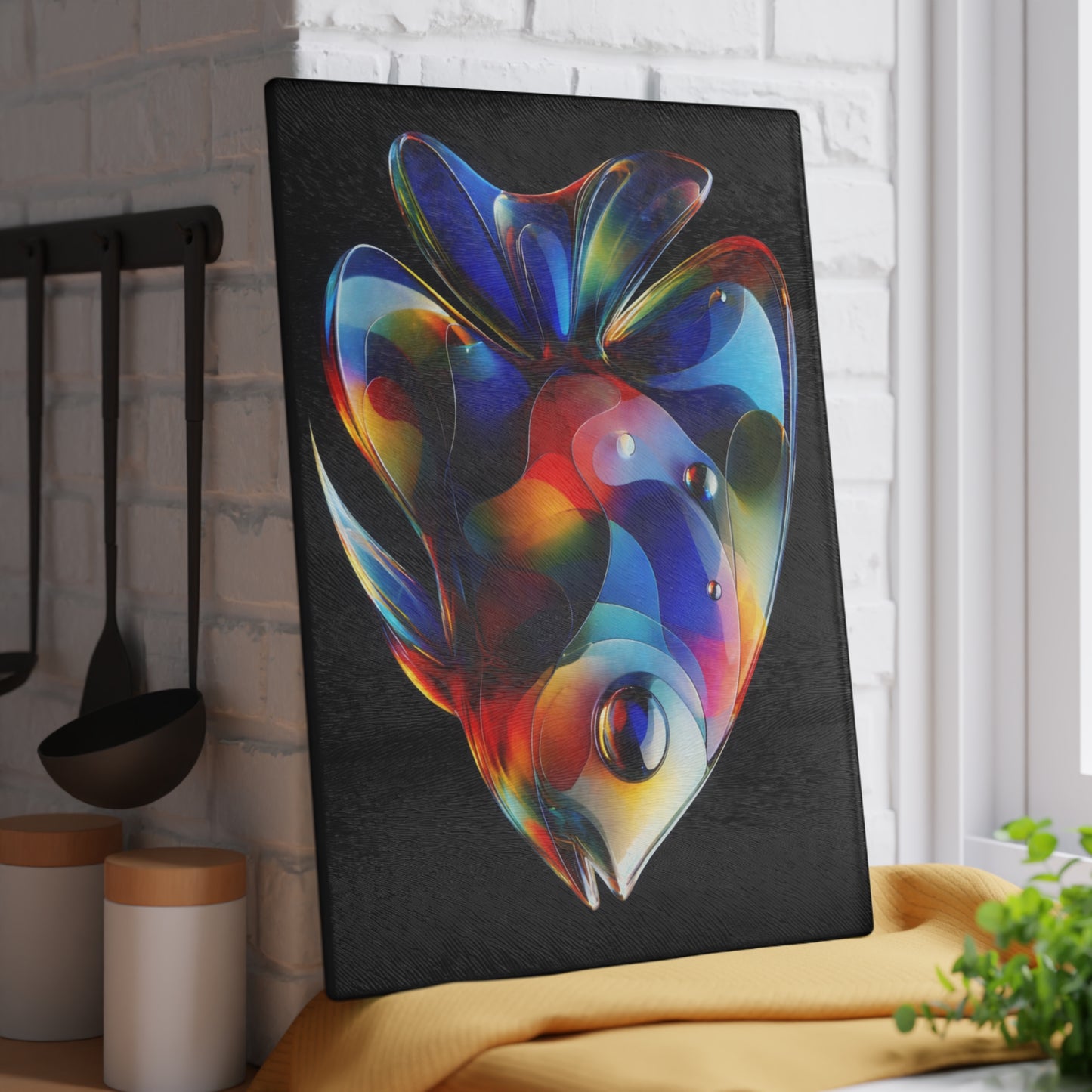 Radiant Reef Glass Cutting Board – Colorful Fish Artwork