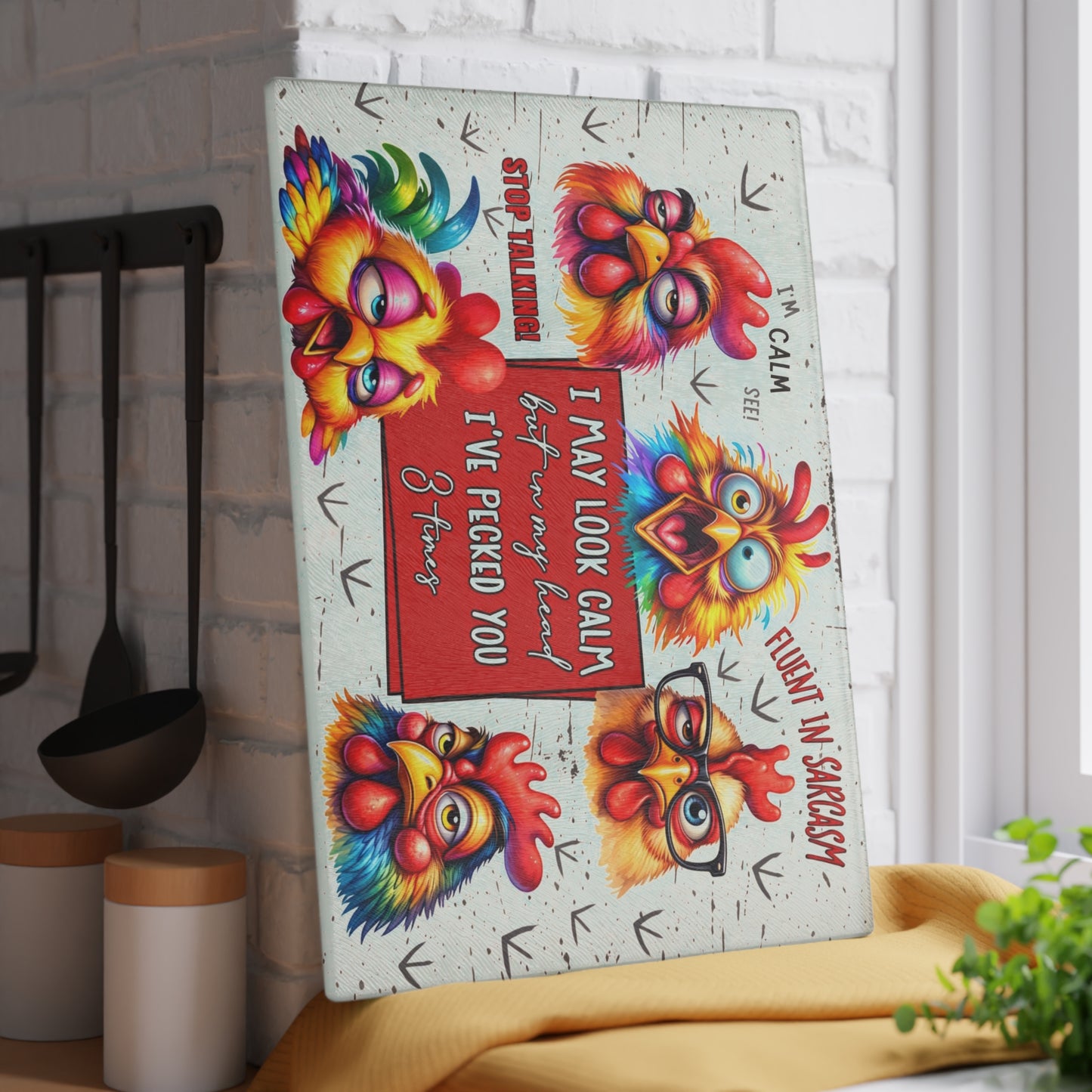 Sarcastic Chicken Glass Cutting Board – Funny Attitude Kitchen Decor Gift