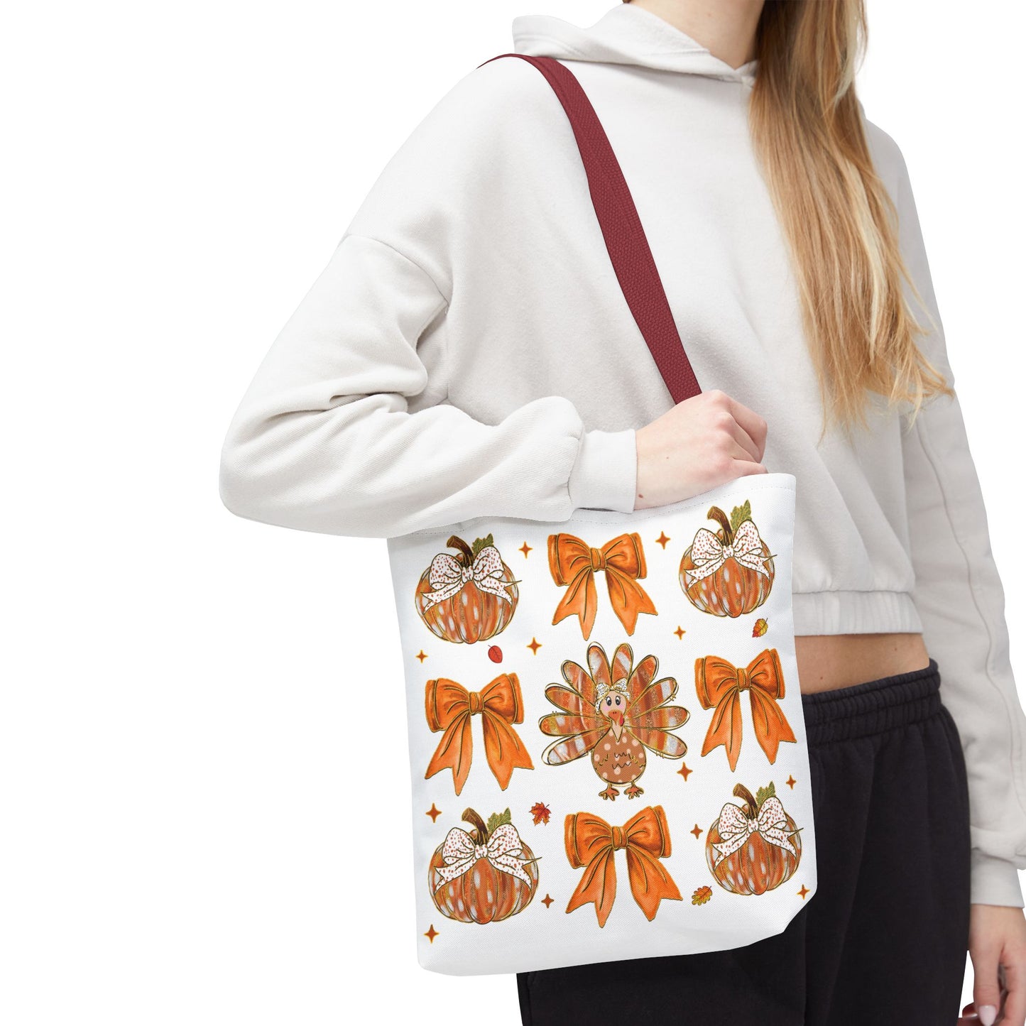 🎀 Girly Bows & Turkey Tote Bag – Cute & Cozy Thanksgiving Style 🦃🧡