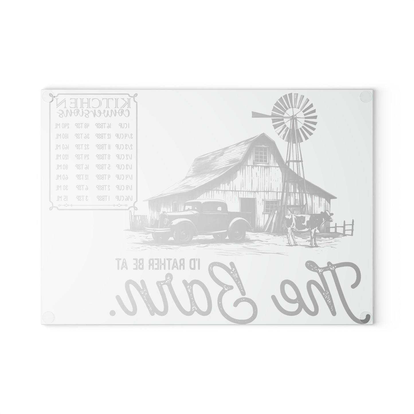 🐄 I’d Rather Be at THE BARN – Vintage Farmhouse Glass Cutting Board