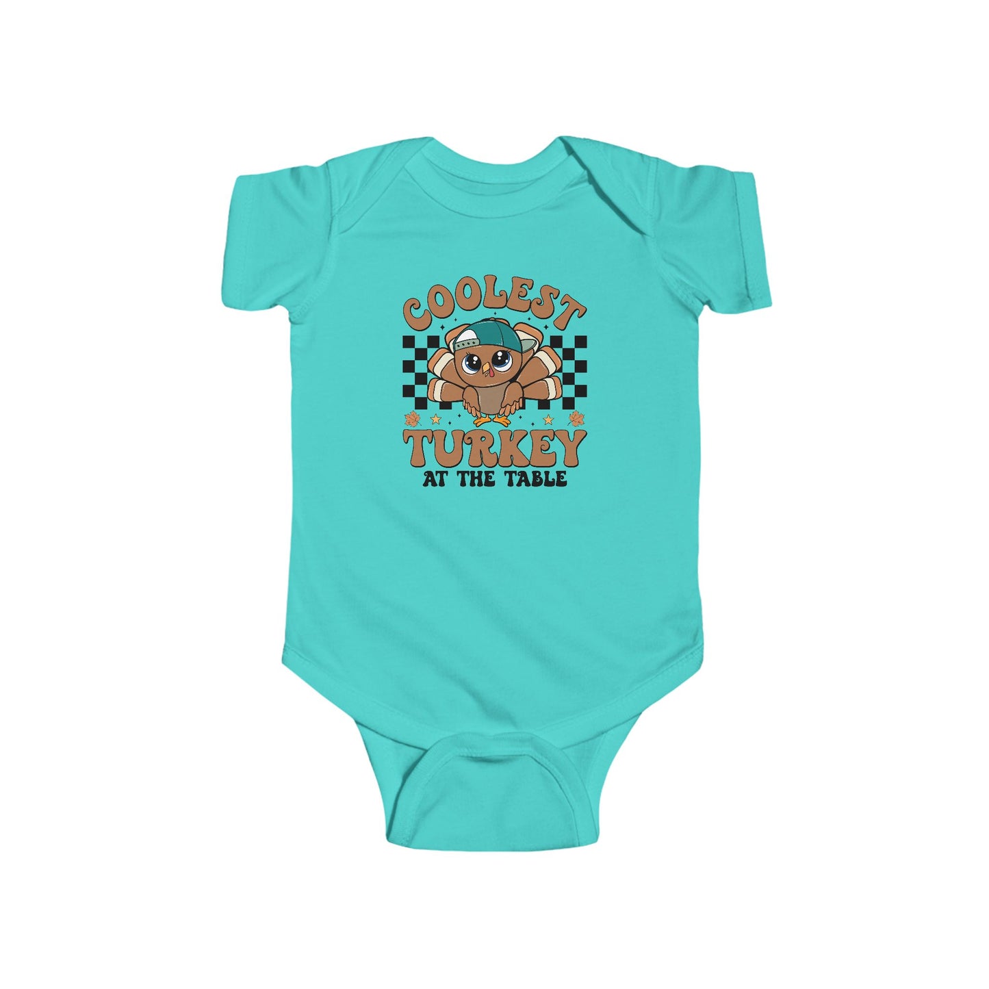 Coolest Turkey at the Table Baby Onesie – Fun Little Foodie Outfit 🦃😎