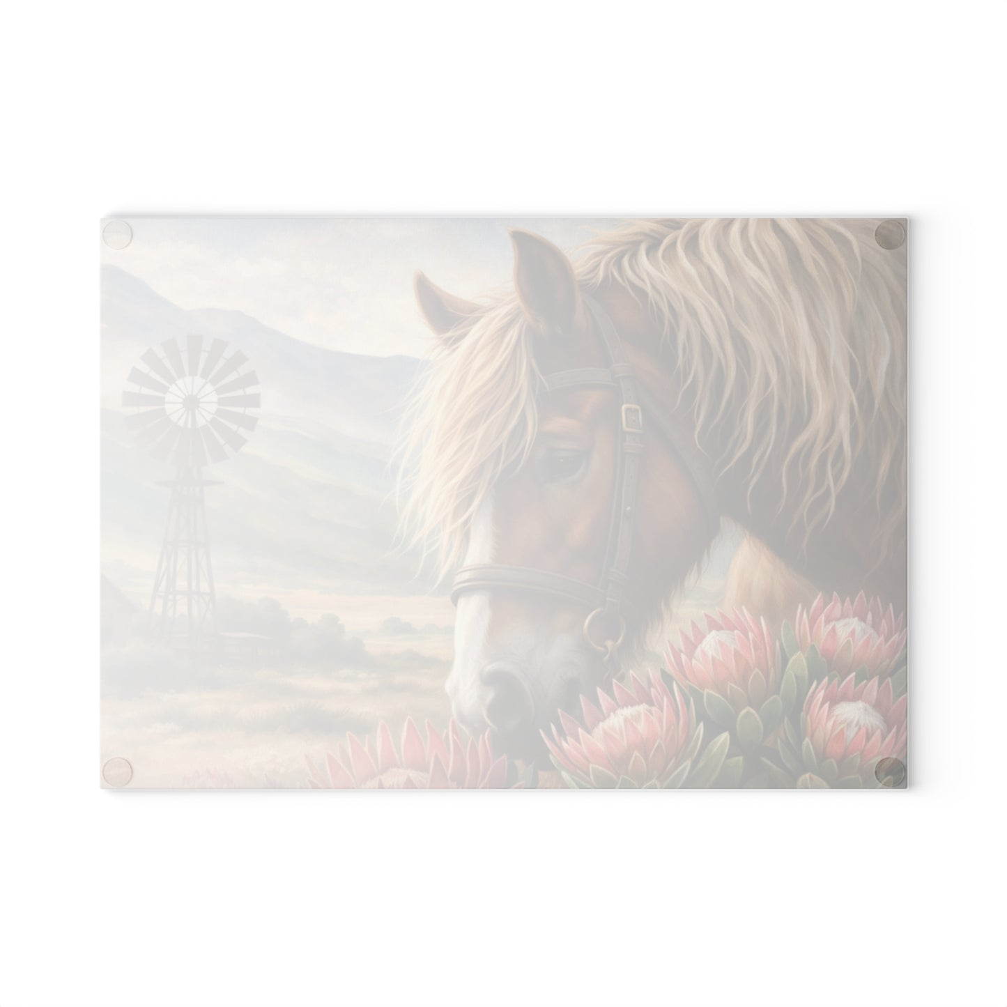 Western Horse and Windmill Glass Cutting Board – Rustic Farmhouse Country Kitchen Decor