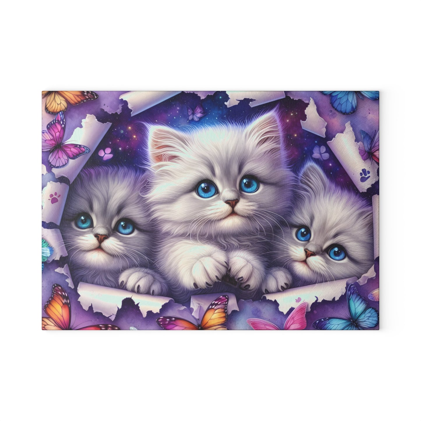 🐱 Blue-Eyed Kittens & Butterflies Cutting Board – Whimsical Charm for Your Kitchen 🦋