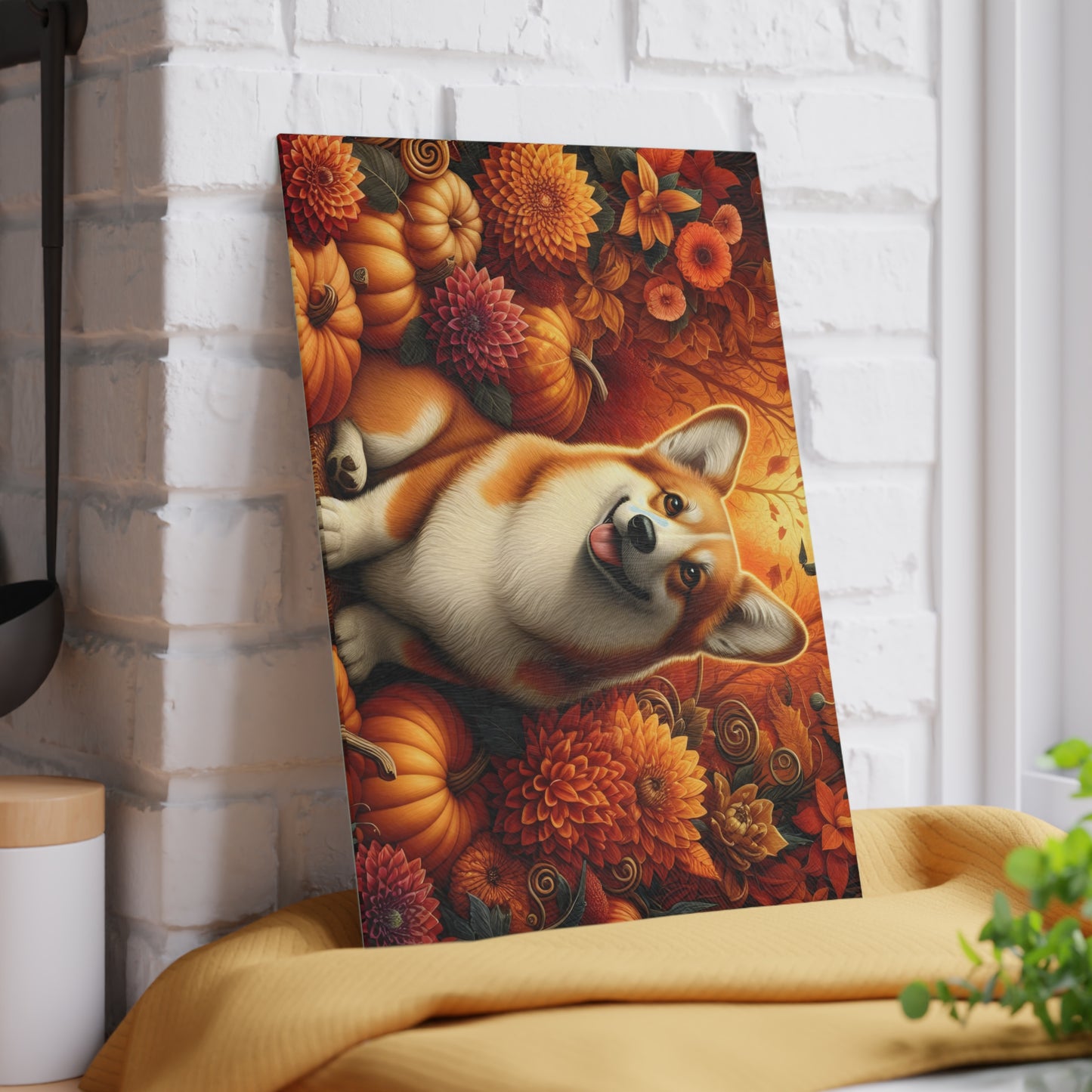 🍂🐾 Autumn Corgi Cutting Board – Cozy Fall Vibes for Your Kitchen 🎃