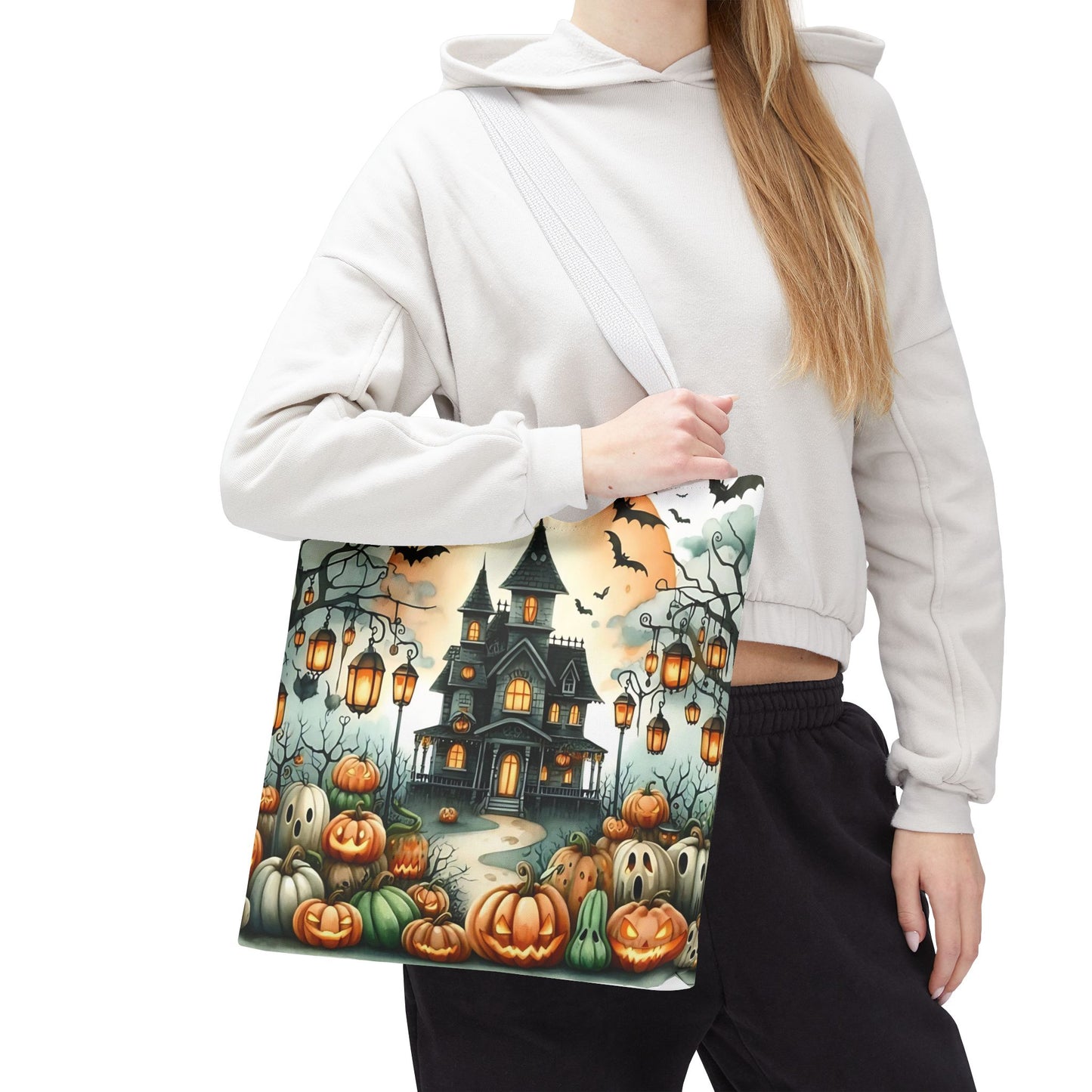 🏚️ Haunted House Halloween Tote Bag – Spooky Nights & Pumpkin Delights 🎃🖤