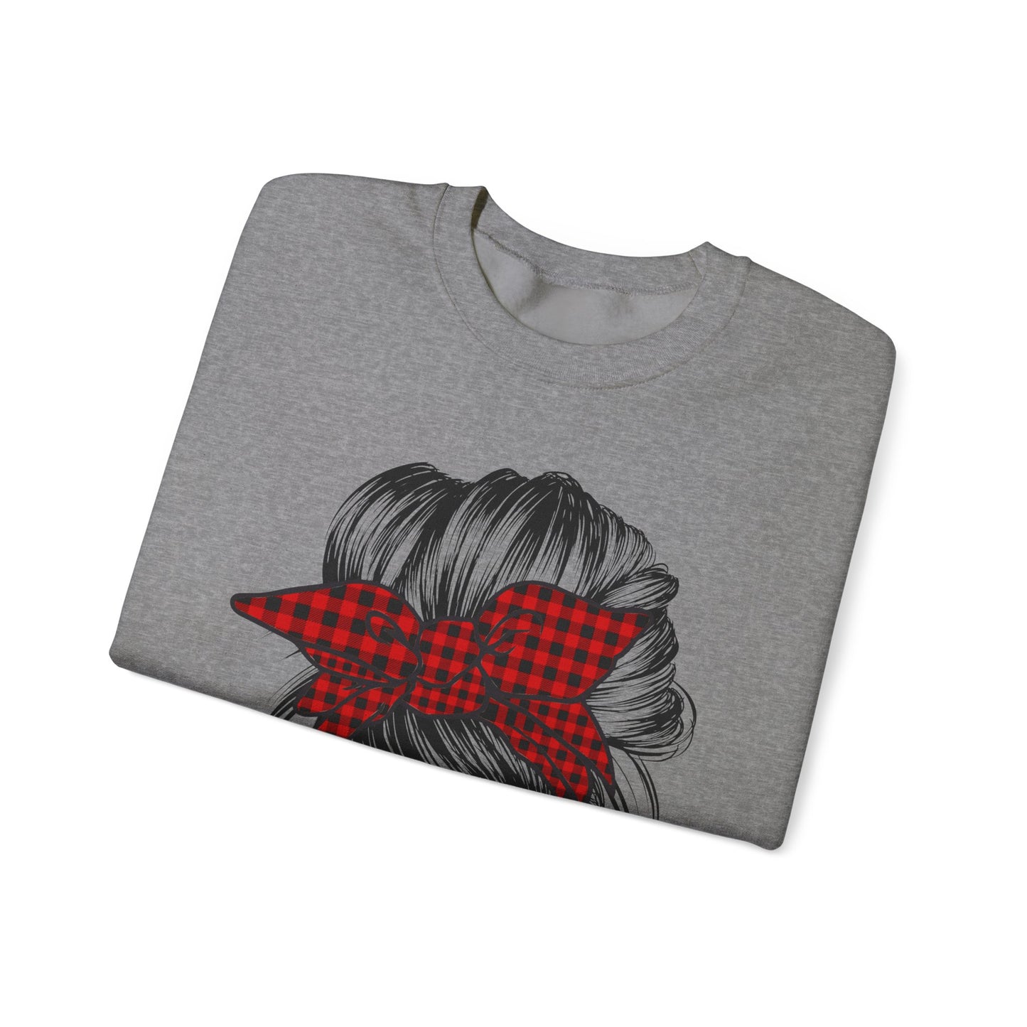 🎅✨ Santa Baby Buffalo Plaid Hair Bun Sweatshirt – Festive Holiday Vibes ❤️🖤
