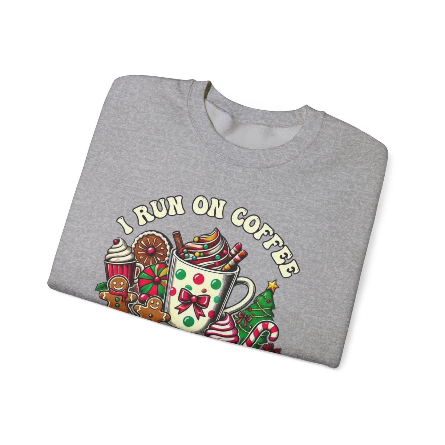 ☕🎄 I Run on Coffee and Christmas Cheer Sweatshirt – Cozy, Cute & Caffeinated ✨🧁