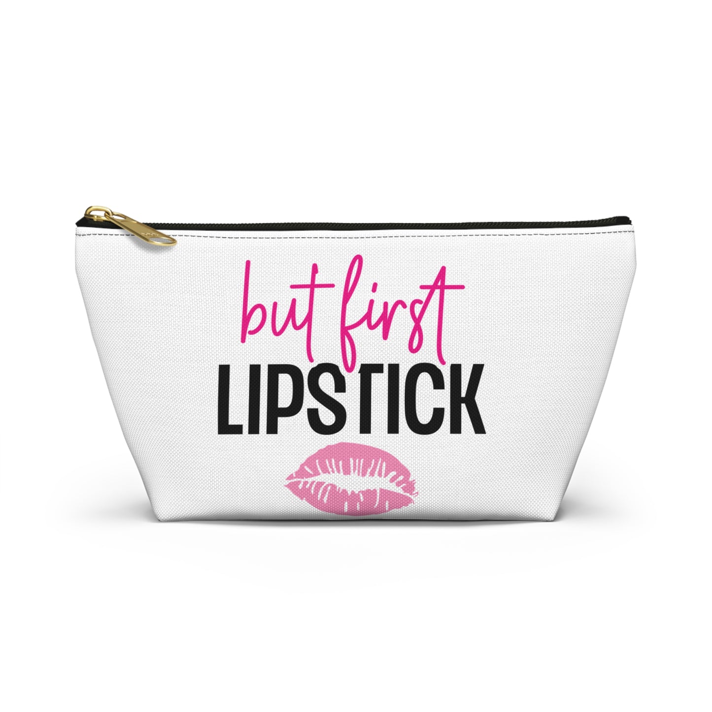 Accessory Pouch – "But First Lipstick" Pink Makeup Bag