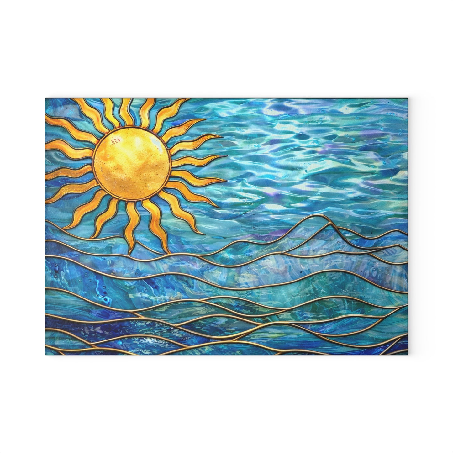 Sunlit Ocean Waves Glass Cutting Board – Coastal Art Kitchen Decor