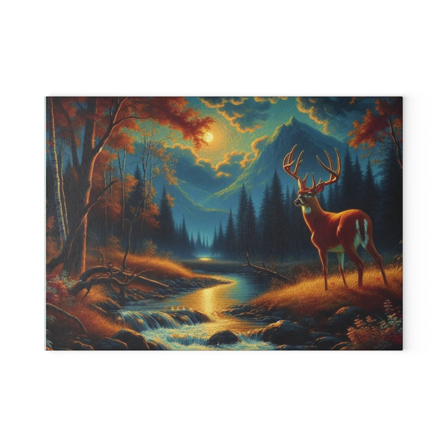 Moonlit Forest Buck Cutting Board – Enchanted Wilderness Art