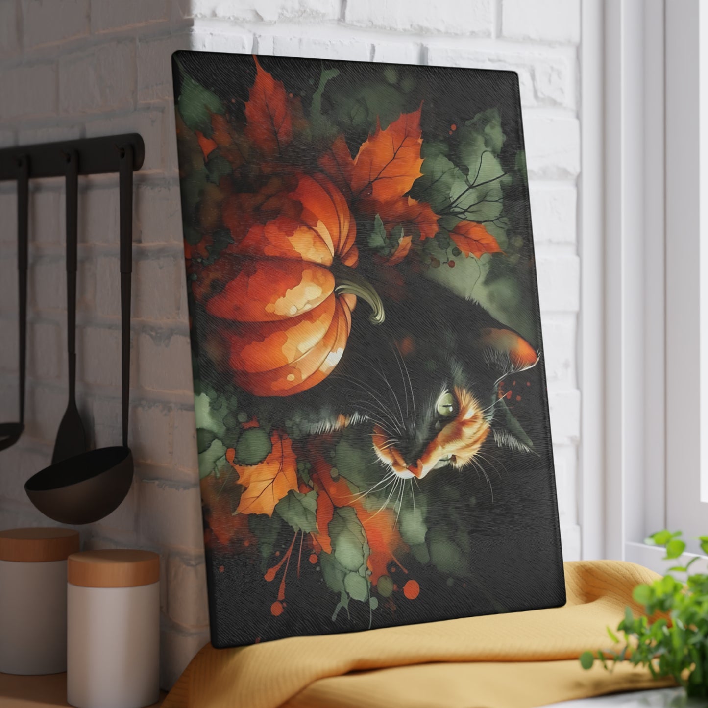 🖤🎃 Spooky Black Cat & Pumpkin Cutting Board – Elegant Halloween Charm 🎃🖤