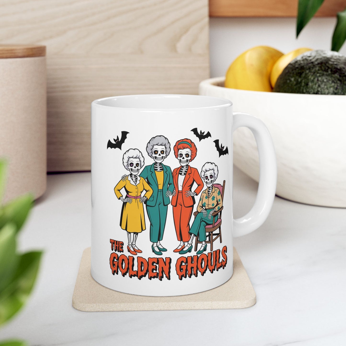 💀👵 The Golden Ghouls Mug – Funny Skeleton Halloween Coffee Cup 🎃☕