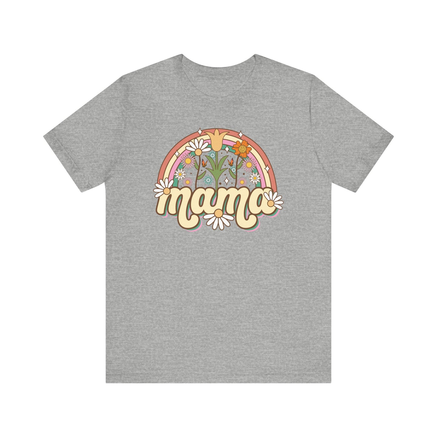 🌼🌈 Retro Floral Mama T-Shirt – Boho Rainbow Graphic Tee for Moms 🌻✨