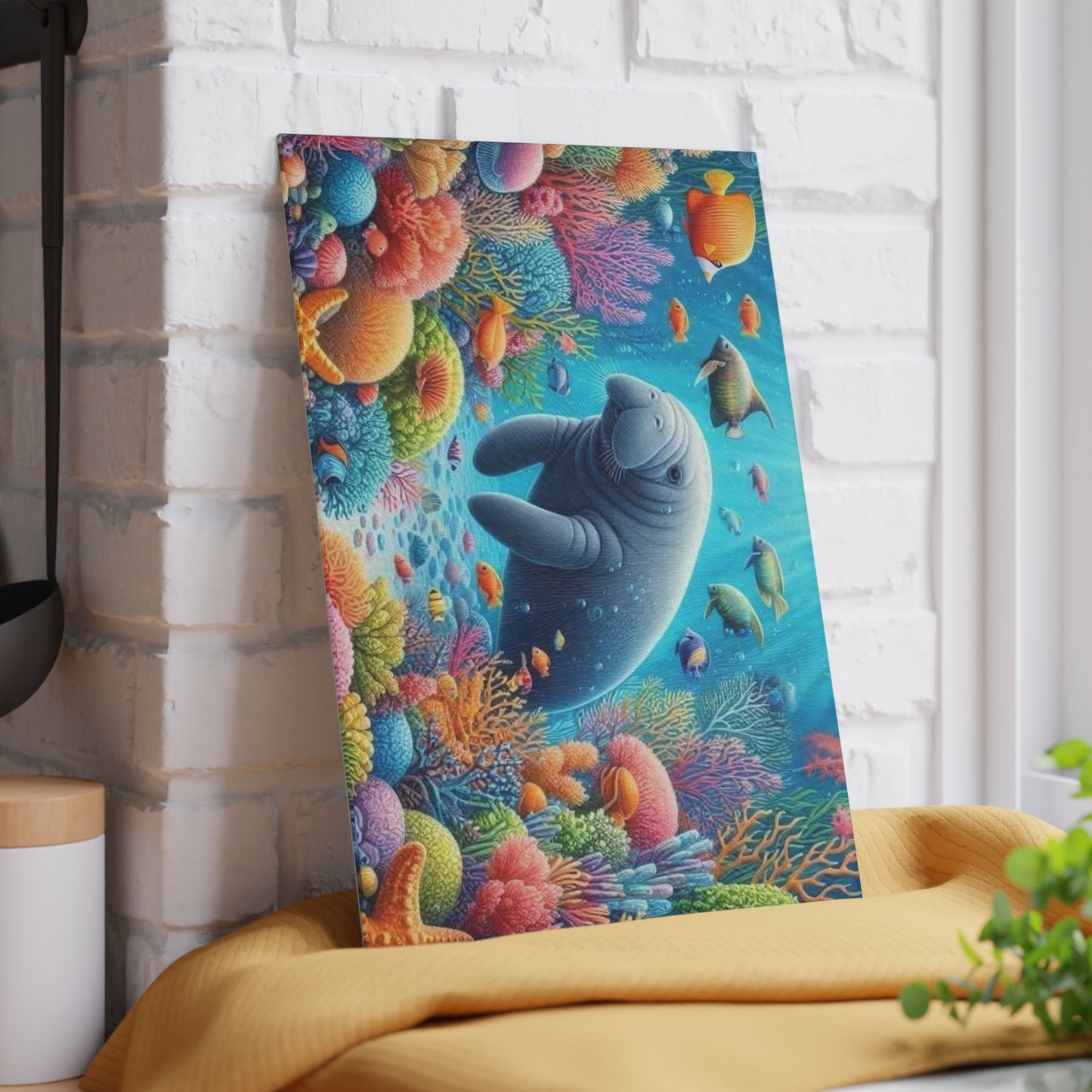 Manatee Cutting Board Textured Glass Florida Spring Kitchen Decor Coastal Home Gift Beach Housewarming Manatee Lover Sea Life Art Nautical