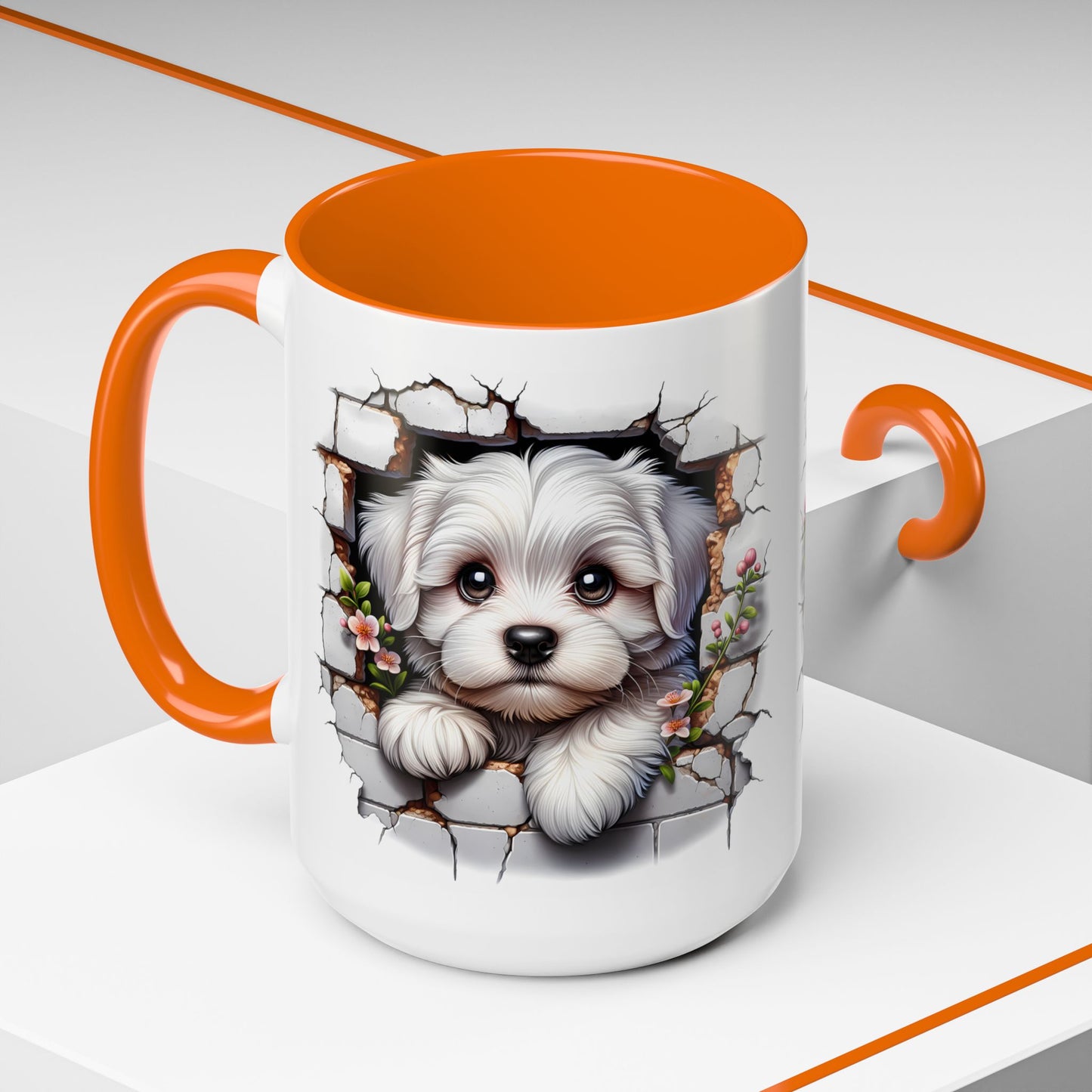 🎀🐶 Maltese Puppy Accent Mug – Cute Peek-Through Dog Design for Animal Lovers ☕💖
