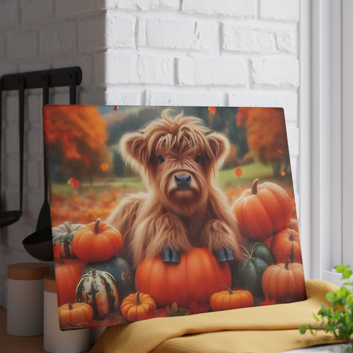 🍂🐮 Autumn Highland Calf Cutting Board – Rustic Fall Charm for Your Farmhouse Kitchen 🎃🍁