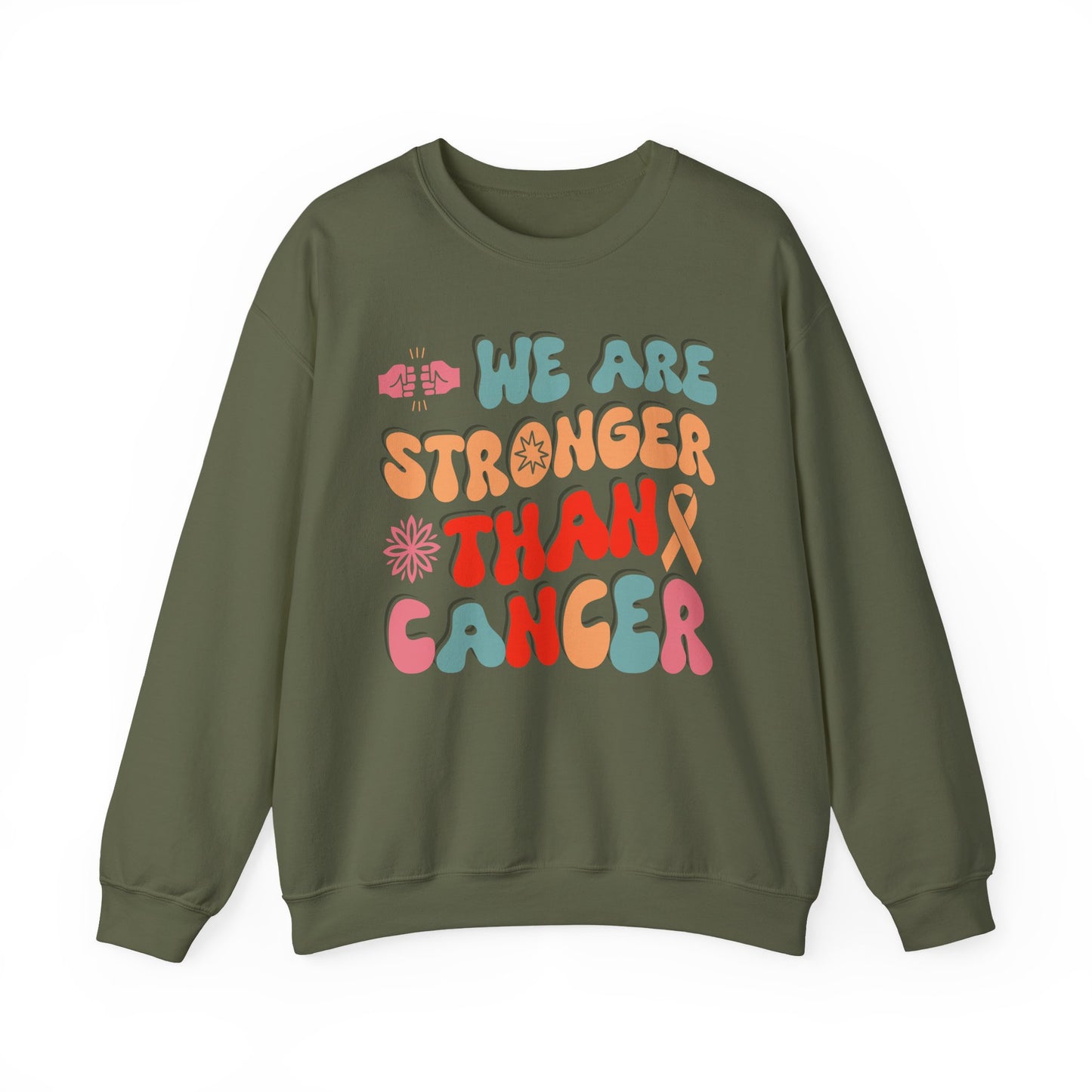 💪🌸 We Are Stronger Than Cancer Sweatshirt – Retro Breast Cancer Awareness Crewneck