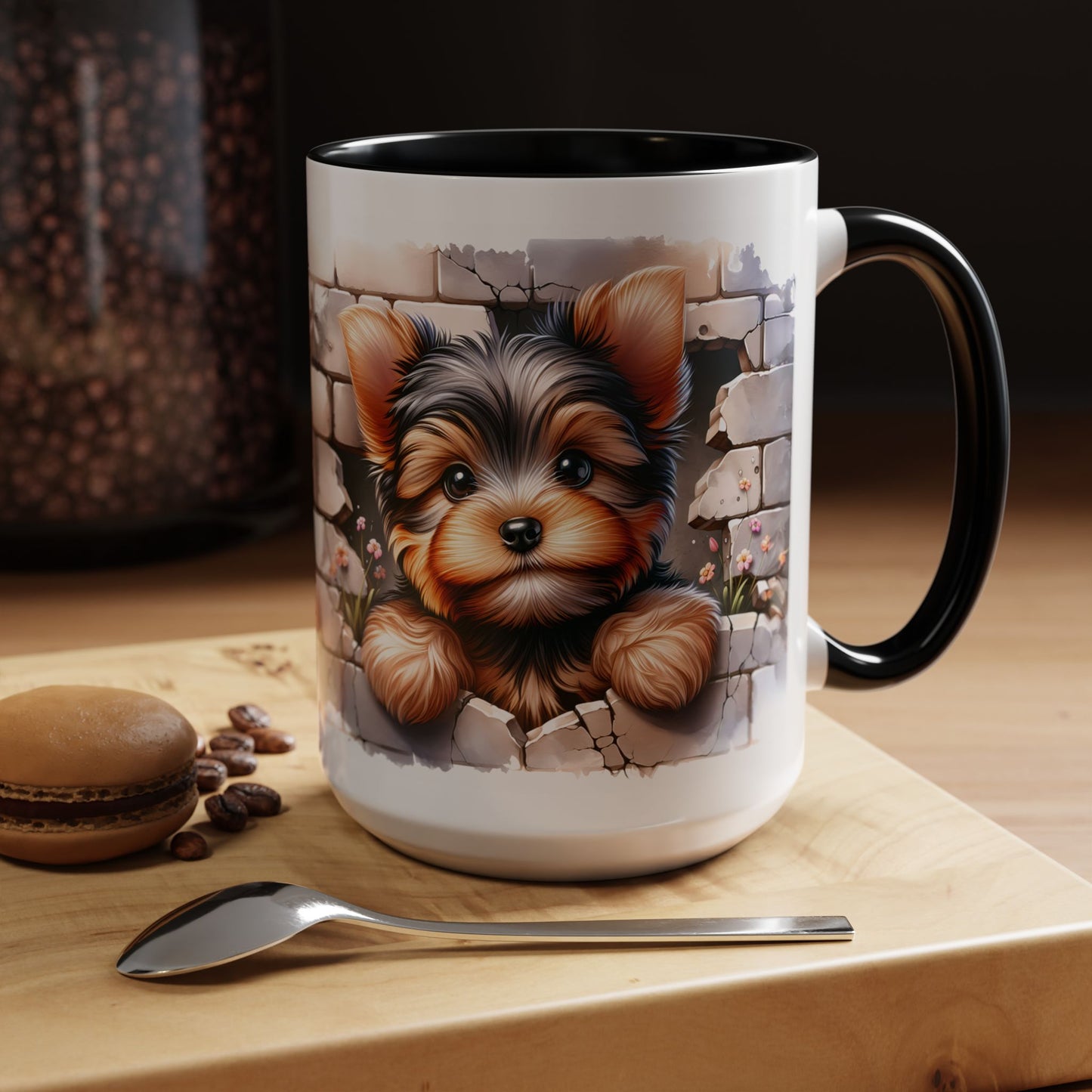 🎀🐶 Yorkie Puppy Accent Mug – Cute Peek-Through Dog Design for Animal Lovers ☕💖
