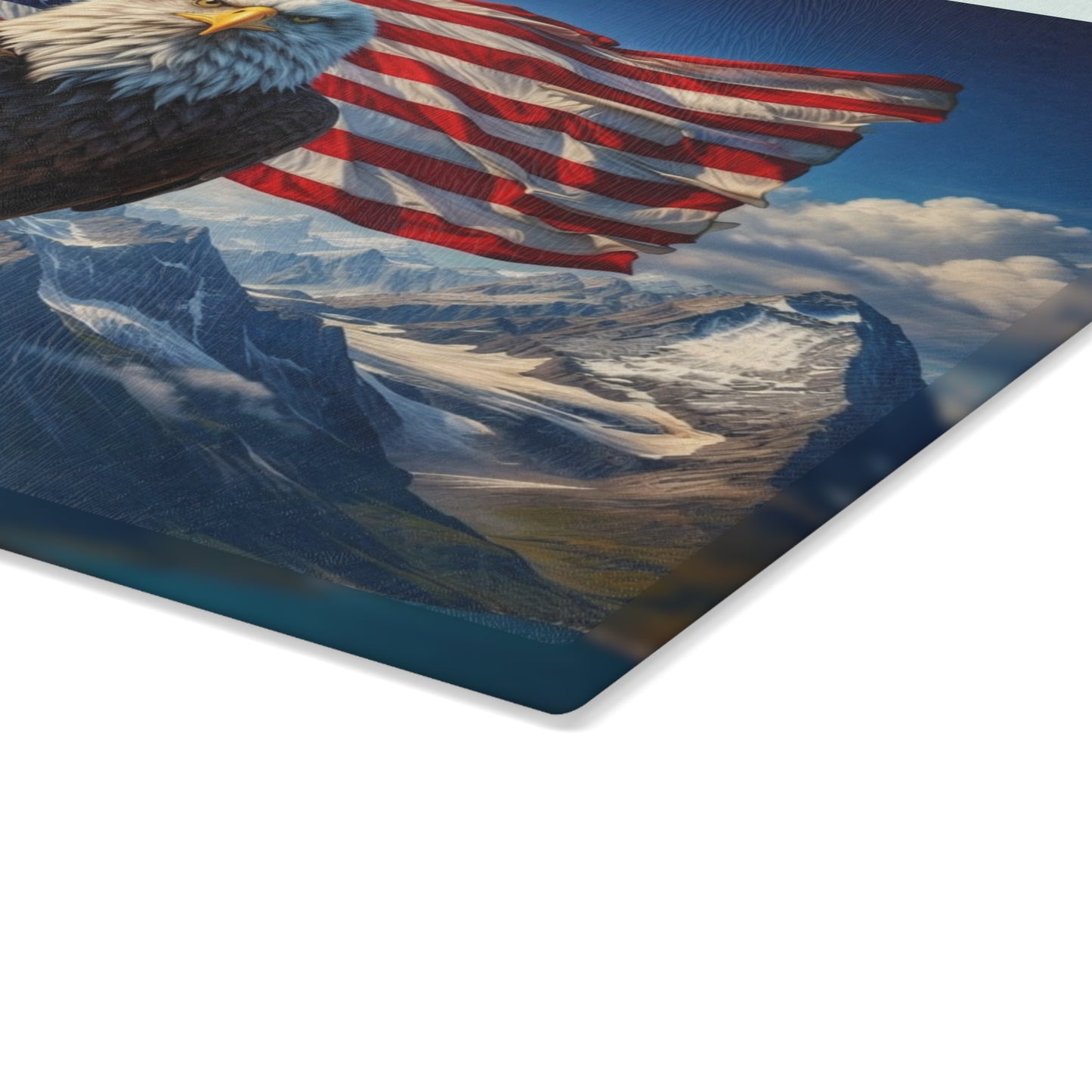 American Eagle Mountain Glass Cutting Board – Patriotic Bald Eagle Landscape Kitchen Art & Display Board
