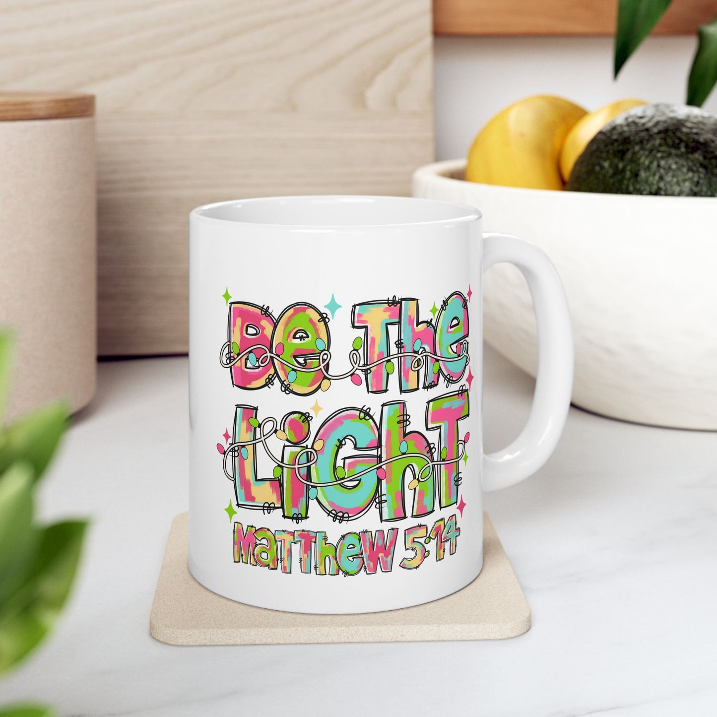☕ Be the Light Matthew 5:14 Mug – Colorful Faith & Christmas Cheer 🌟🎄