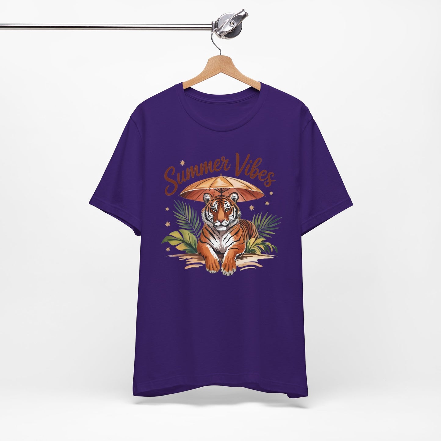 Camiseta Summer Vibes Tiger – Gráfico de palmeras de la selva con paraguas | Múltiples opciones de color