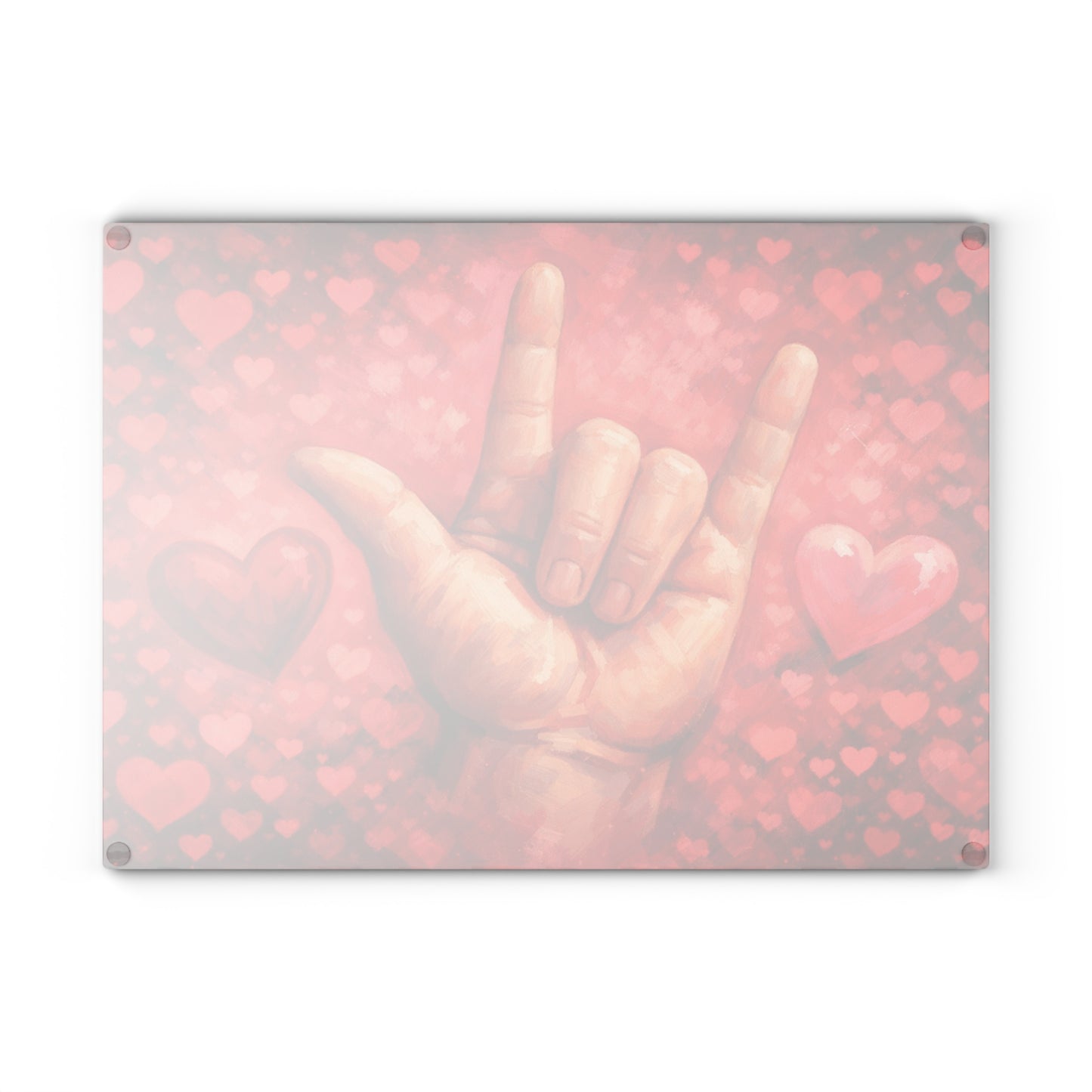 Sign Language “I Love You” Glass Cutting Board – Heartfelt ASL Art Kitchen Display