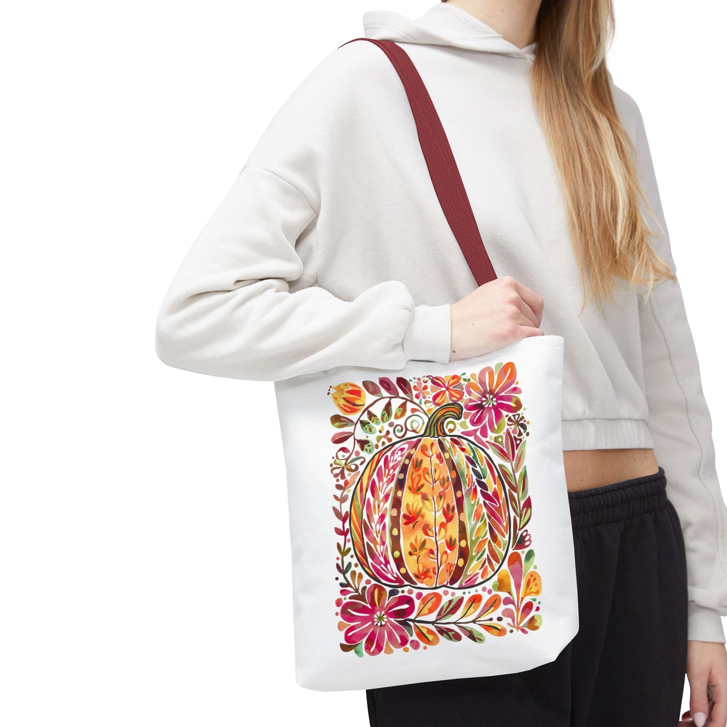 🎨 Watercolor Autumn Pumpkin Floral Tote Bag – Artistic Fall Charm 🍂