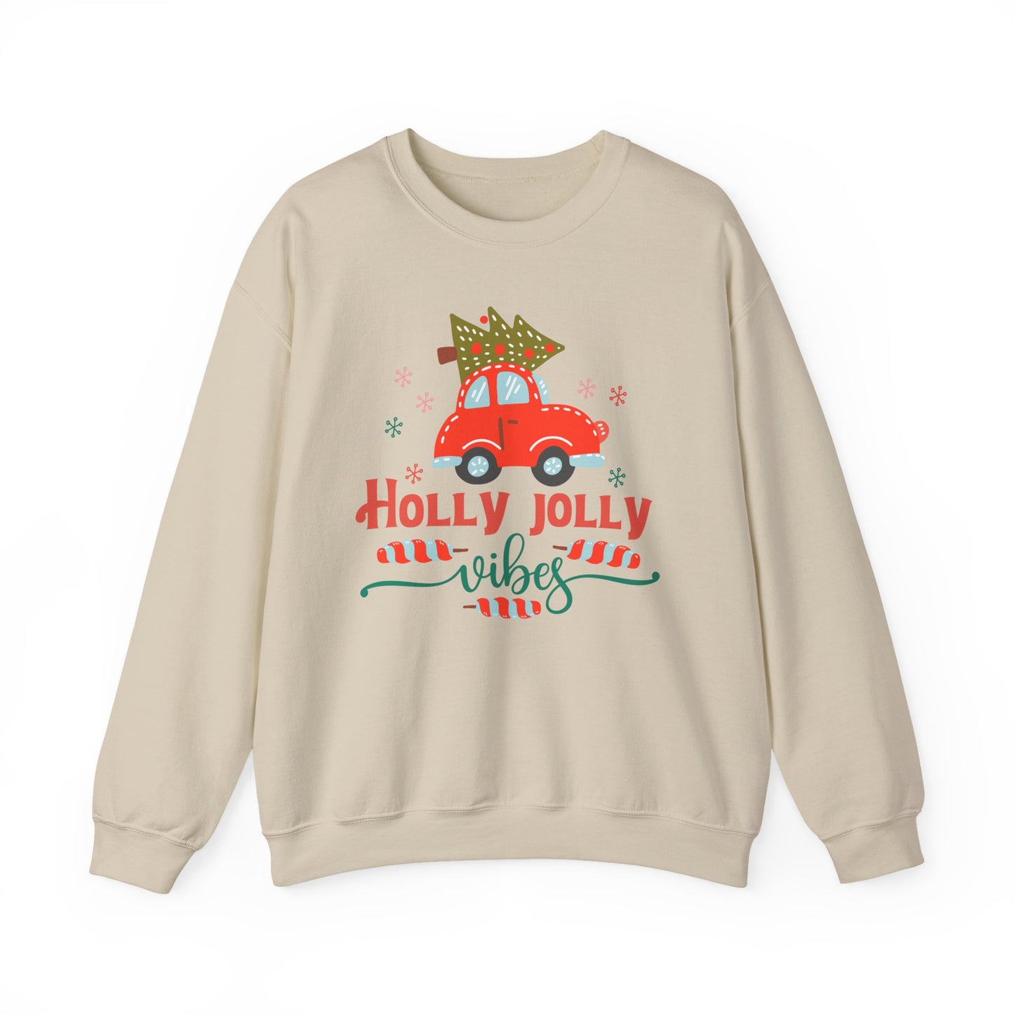 🎄🚗 Holly Jolly Vibes Crewneck – Cute Red Car & Tree Graphic