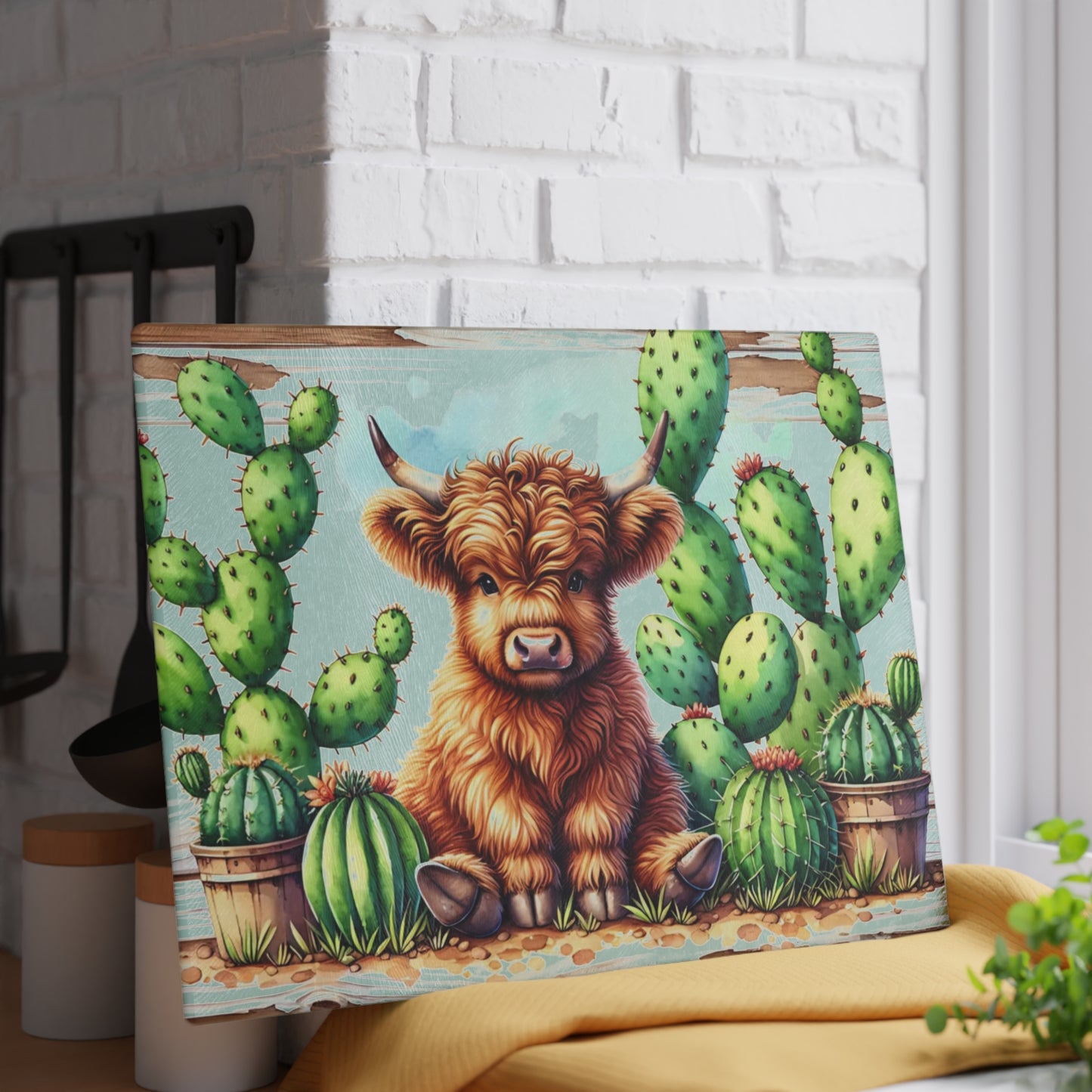 🌵🐮 Highland Cow & Cactus Cutting Board – Rustic Western Charm for Your Kitchen 🤠✨