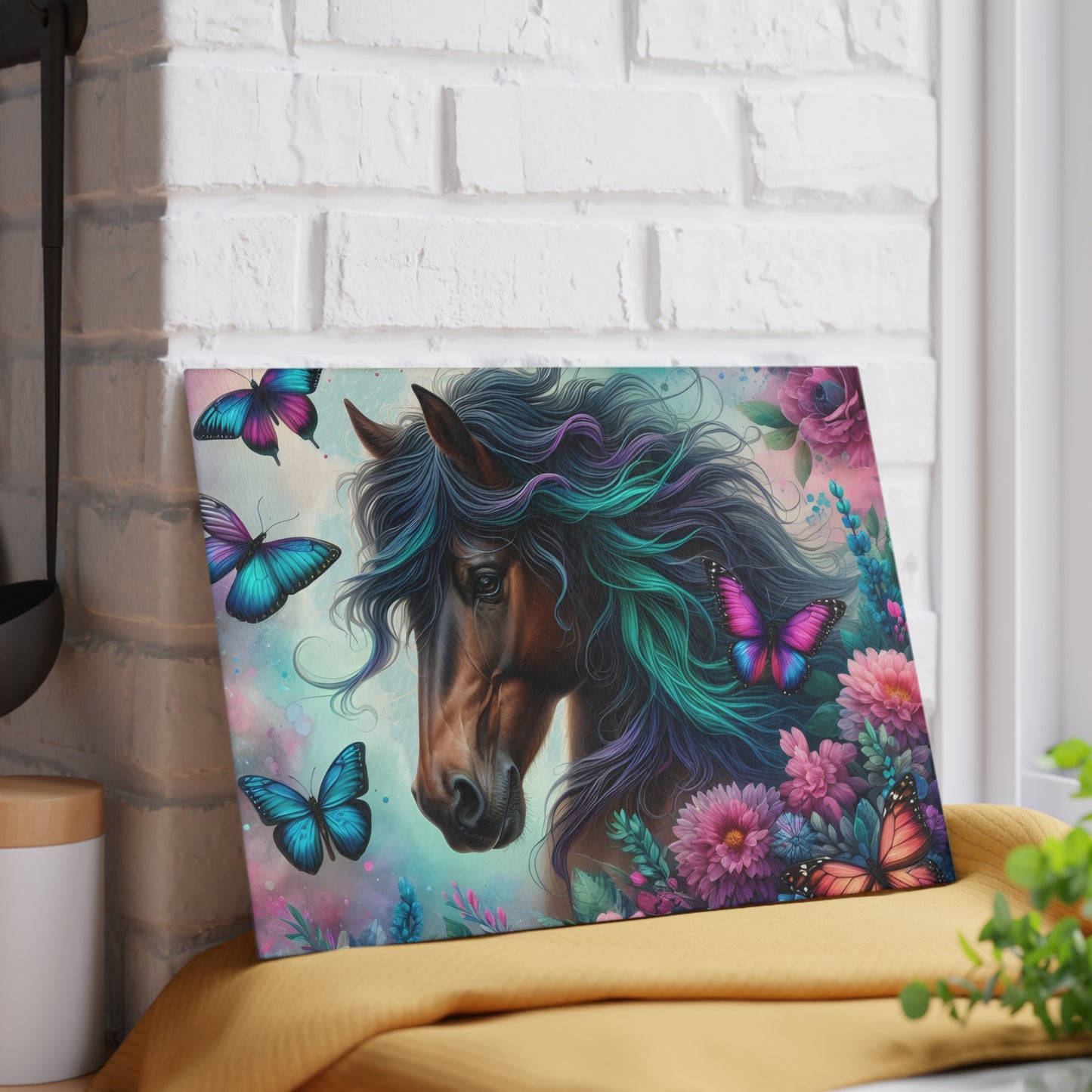 🦋 Majestic Horse & Butterfly Dreamscape Cutting Board – Artistic Elegance for Your Kitchen 🌸