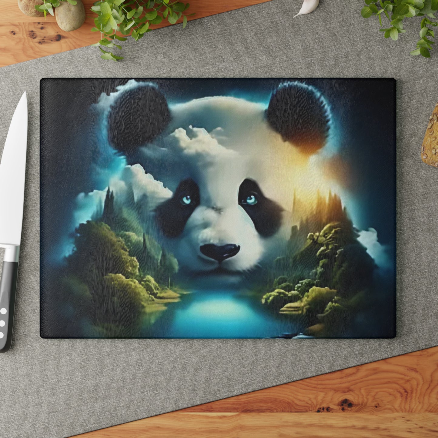 Panda Bear Tempered Glass Cutting Board