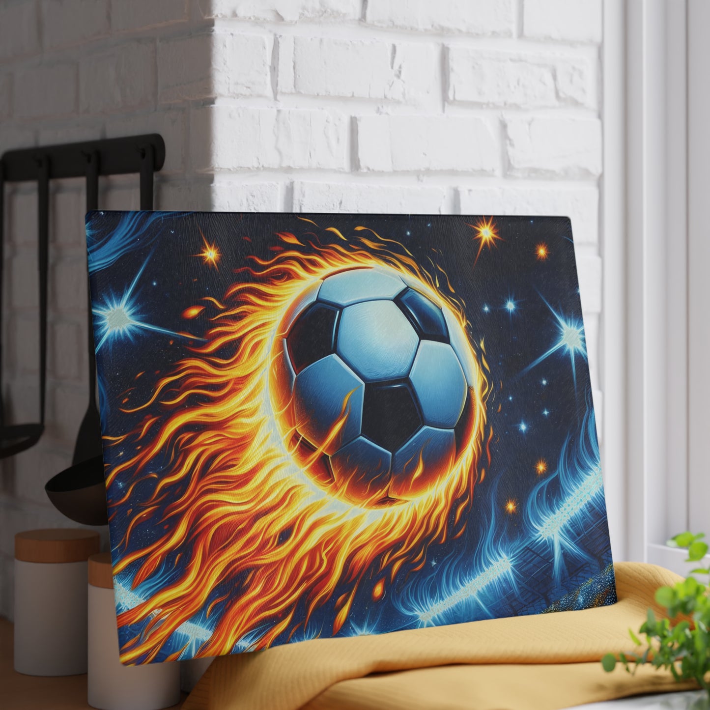 ⚽ Fiery Soccer Ball Cutting Board – Game Day Heat for Your Kitchen 🔥