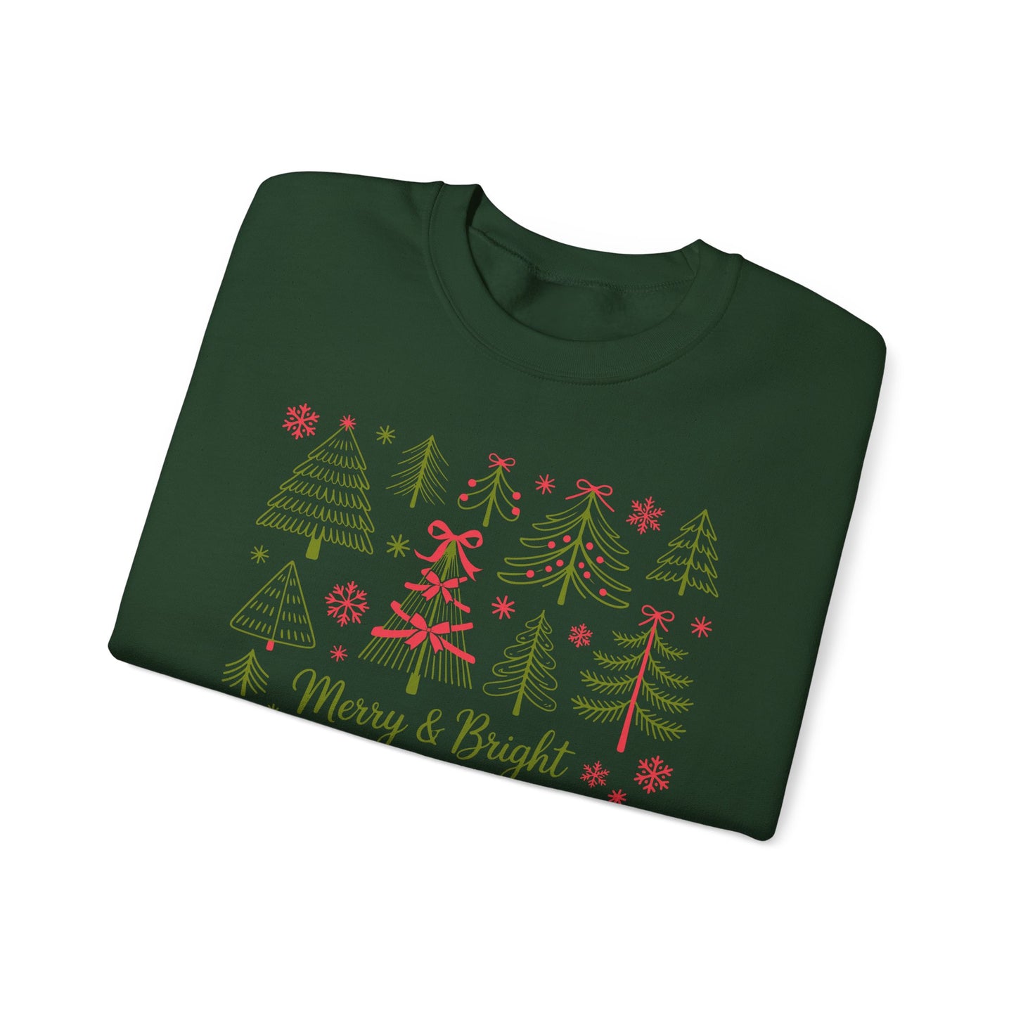 🎄✨ Merry & Bright Sweatshirt – Whimsical Holiday Forest Vibes