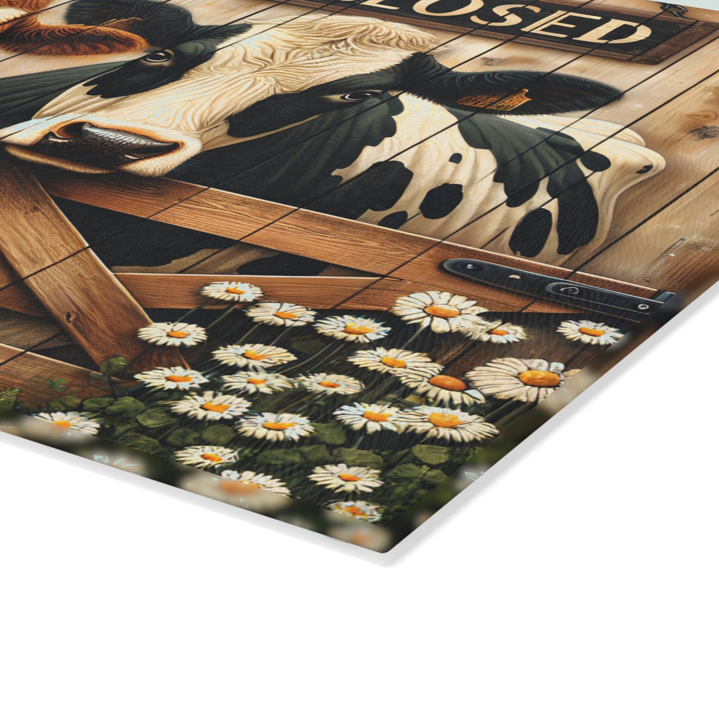 🐮 Keep Gate Closed Cow Cutting Board – Funny Farmhouse Charm for Your Kitchen