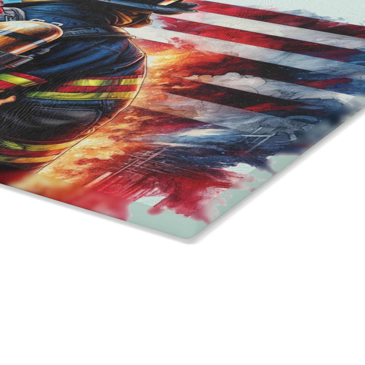 Firefighter American Flag Cutting Board – Courage and Service in Patriotic Style