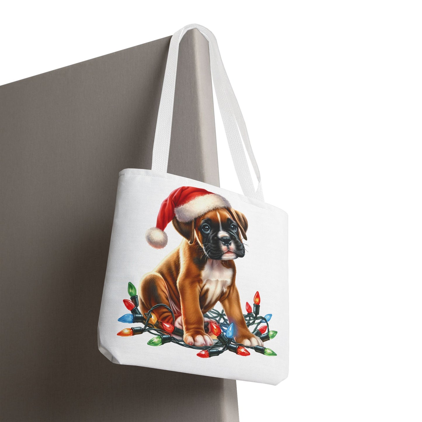 👜 Boxer Christmas Lights Tote Bag – Festive Charm for Dog Lovers 🎄