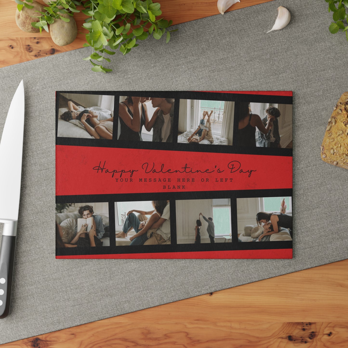 Happy Valentine’s Day Photo Collage Glass Cutting Board – Personalized Romantic Keepsake