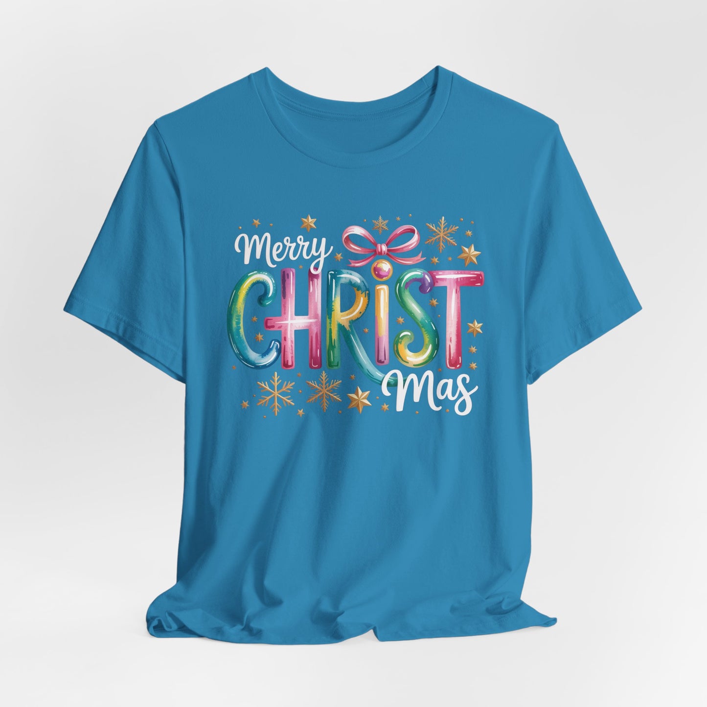 🎄✨ Merry Christmas Glow Lettering T-Shirt – Festive & Bright Holiday Style 🎁🌟
