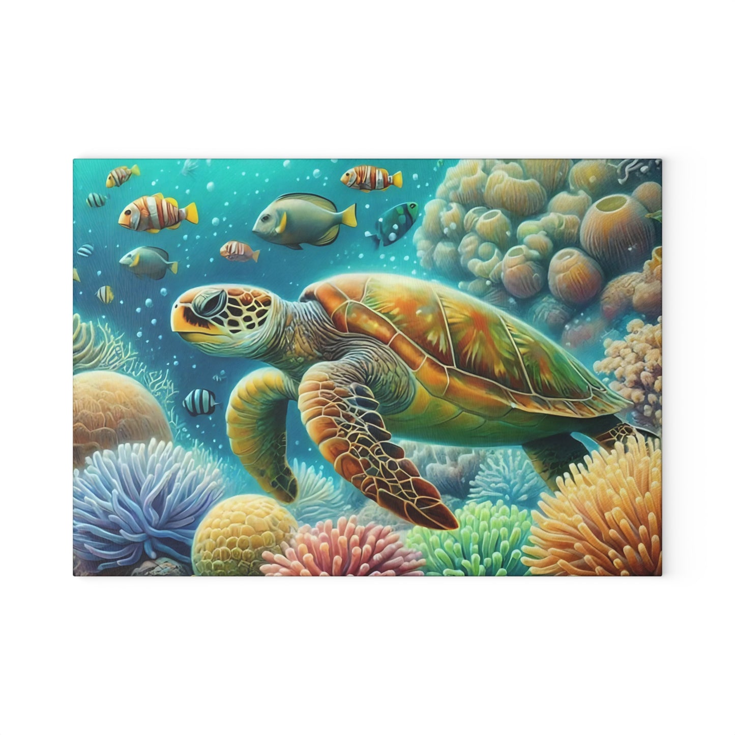 Rainbow Coral Sea Turtle Cutting Board – Vivid Marine Fantasy