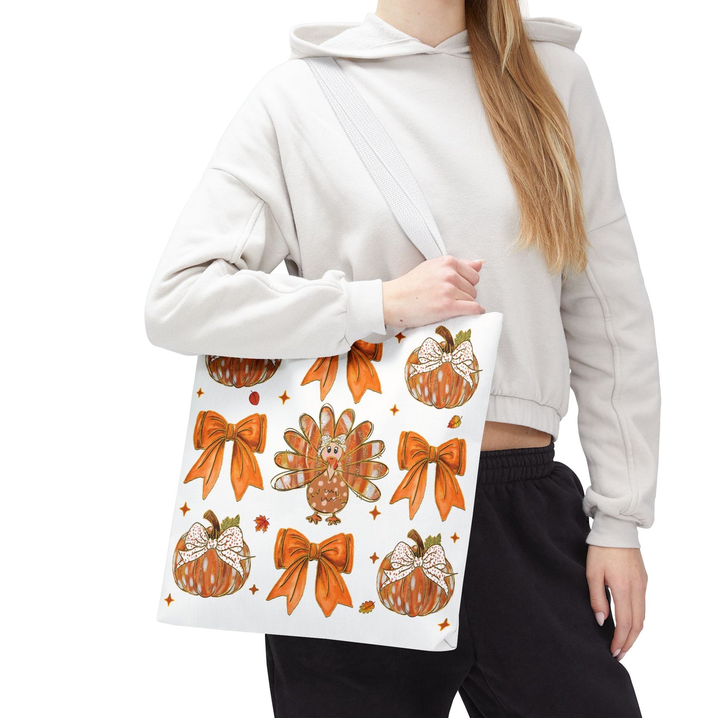 🎀 Girly Bows & Turkey Tote Bag – Cute & Cozy Thanksgiving Style 🦃🧡